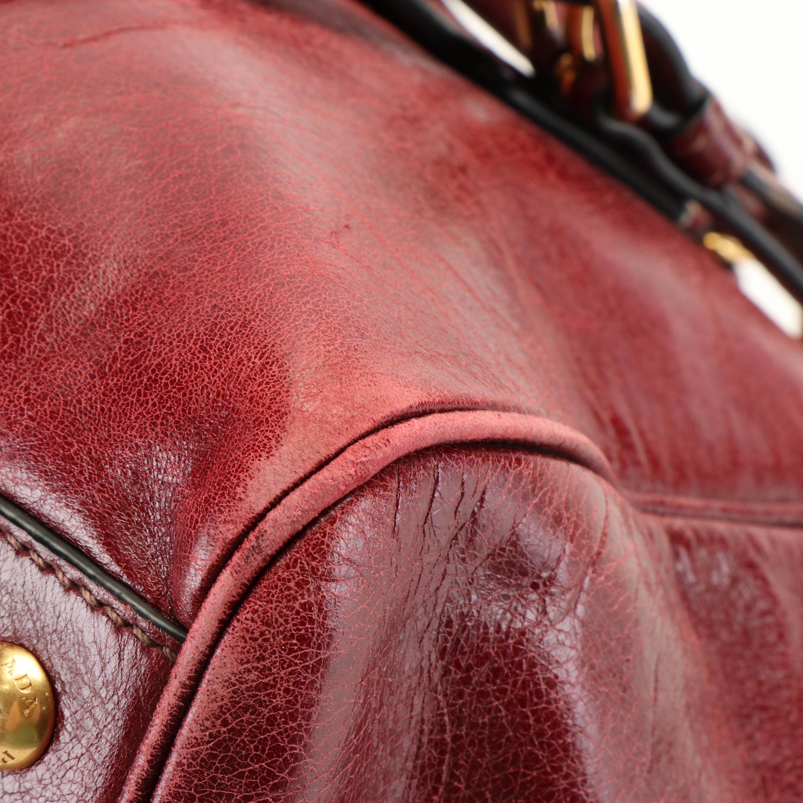 Prada Rubino Dark Red Vitello Shine Leather Tote Bag