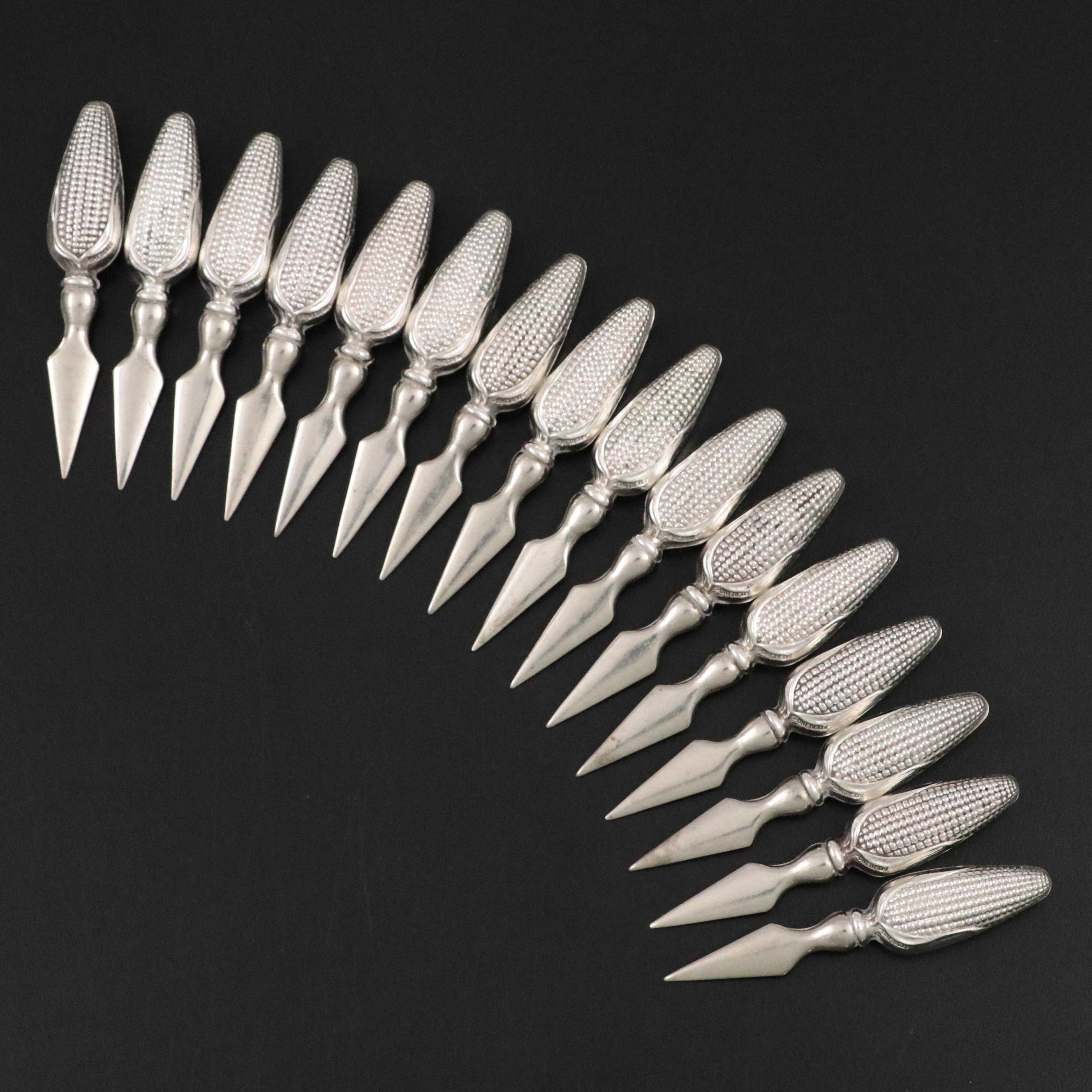 Sterling Silver and Stainless Steel Corn Cob Holders, Mid-20th Century