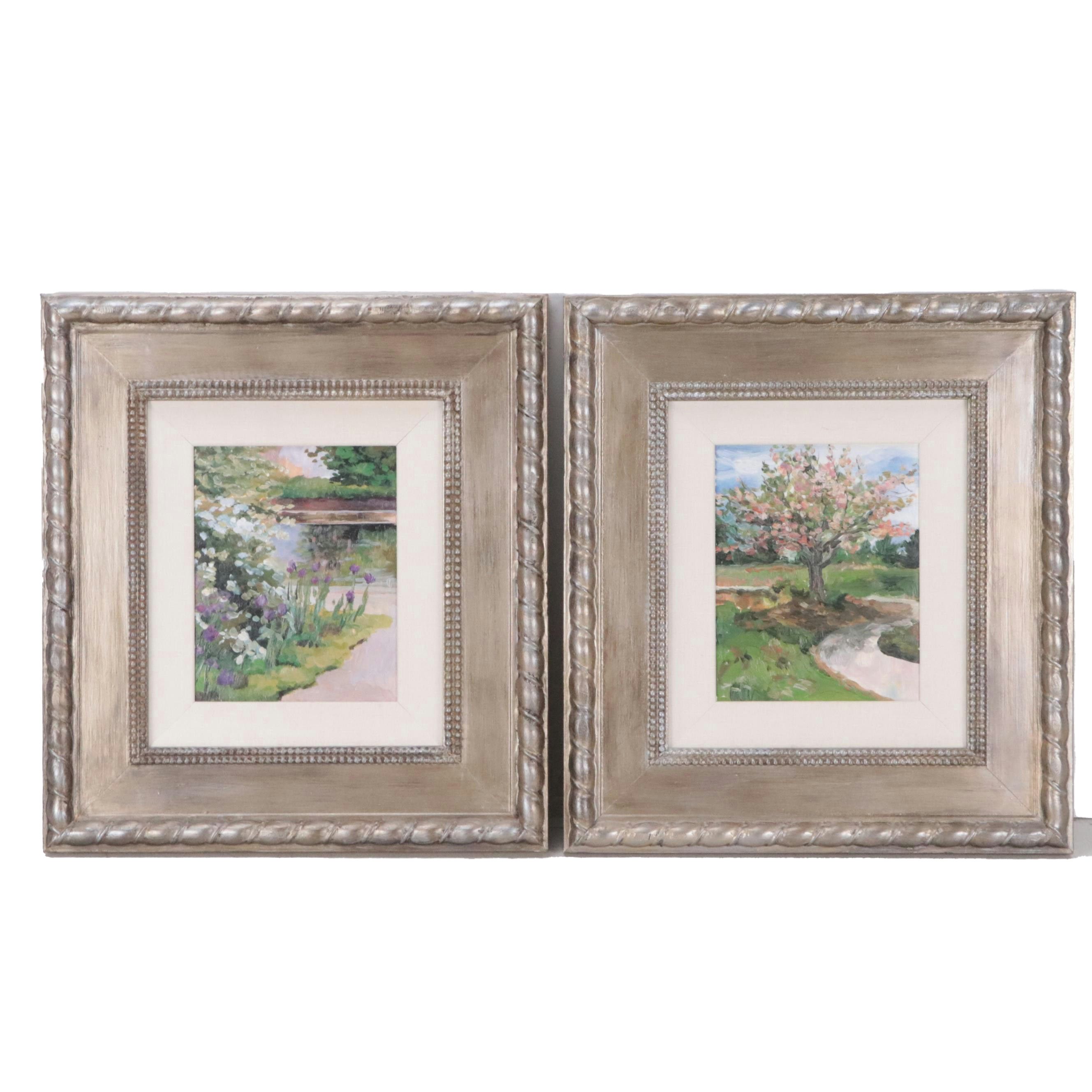 Pair of Neo-Impressionist Spring Landscape Oil Paintings