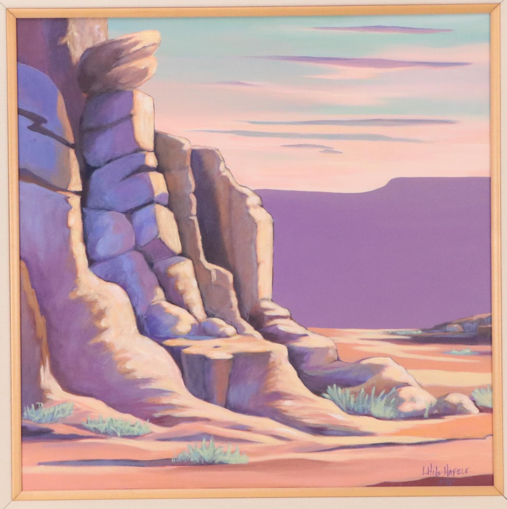 L. Hils Hafele Desert Landscape Acrylic Painting, 1990