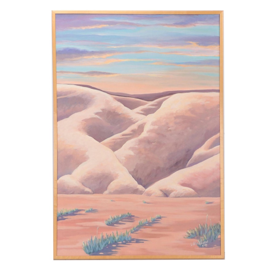 L. Hils Hafele Desert Landscape Acrylic Painting, 1989