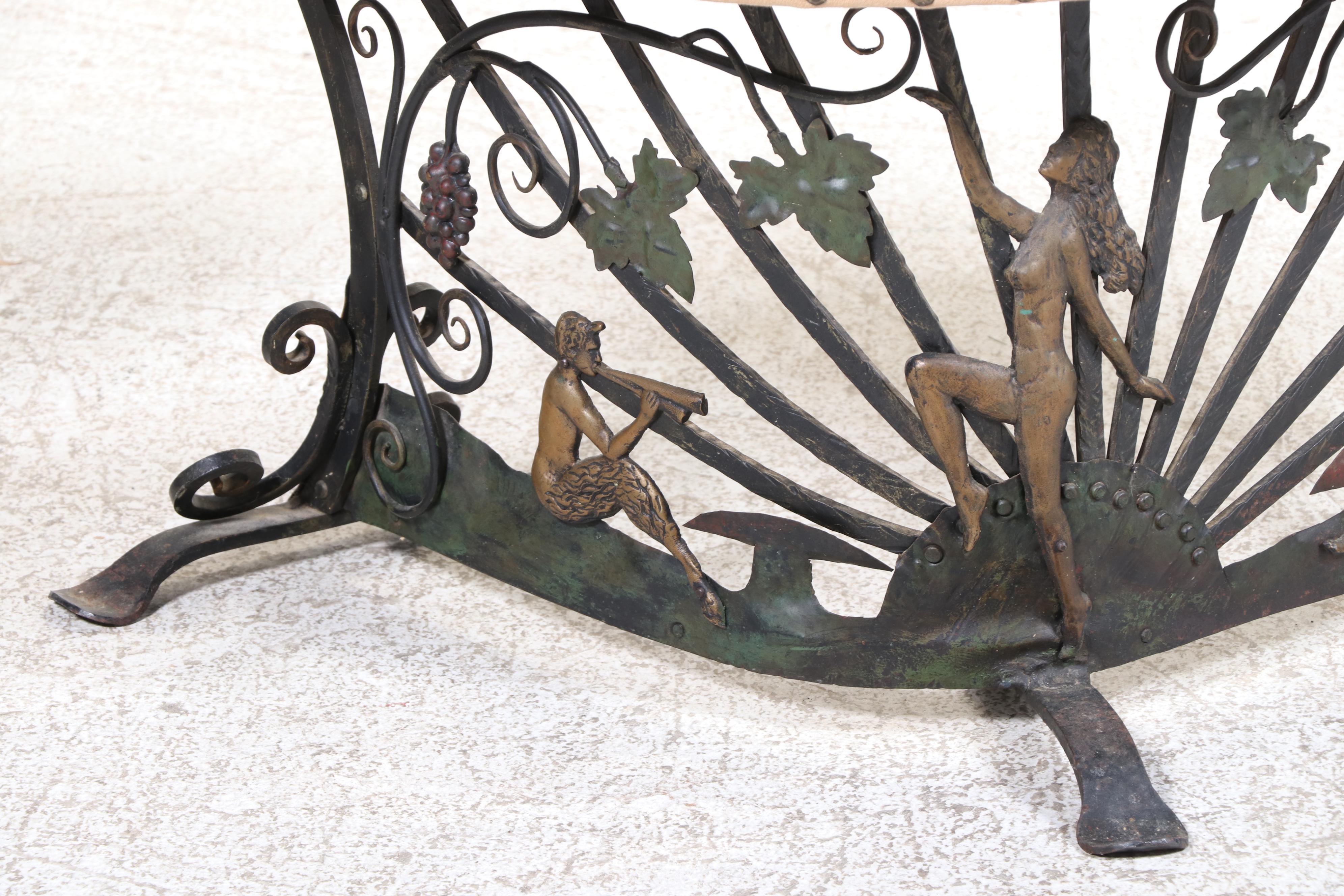 Pair of Bacchanalian Motif Wrought Iron Fireplace Fender Benches