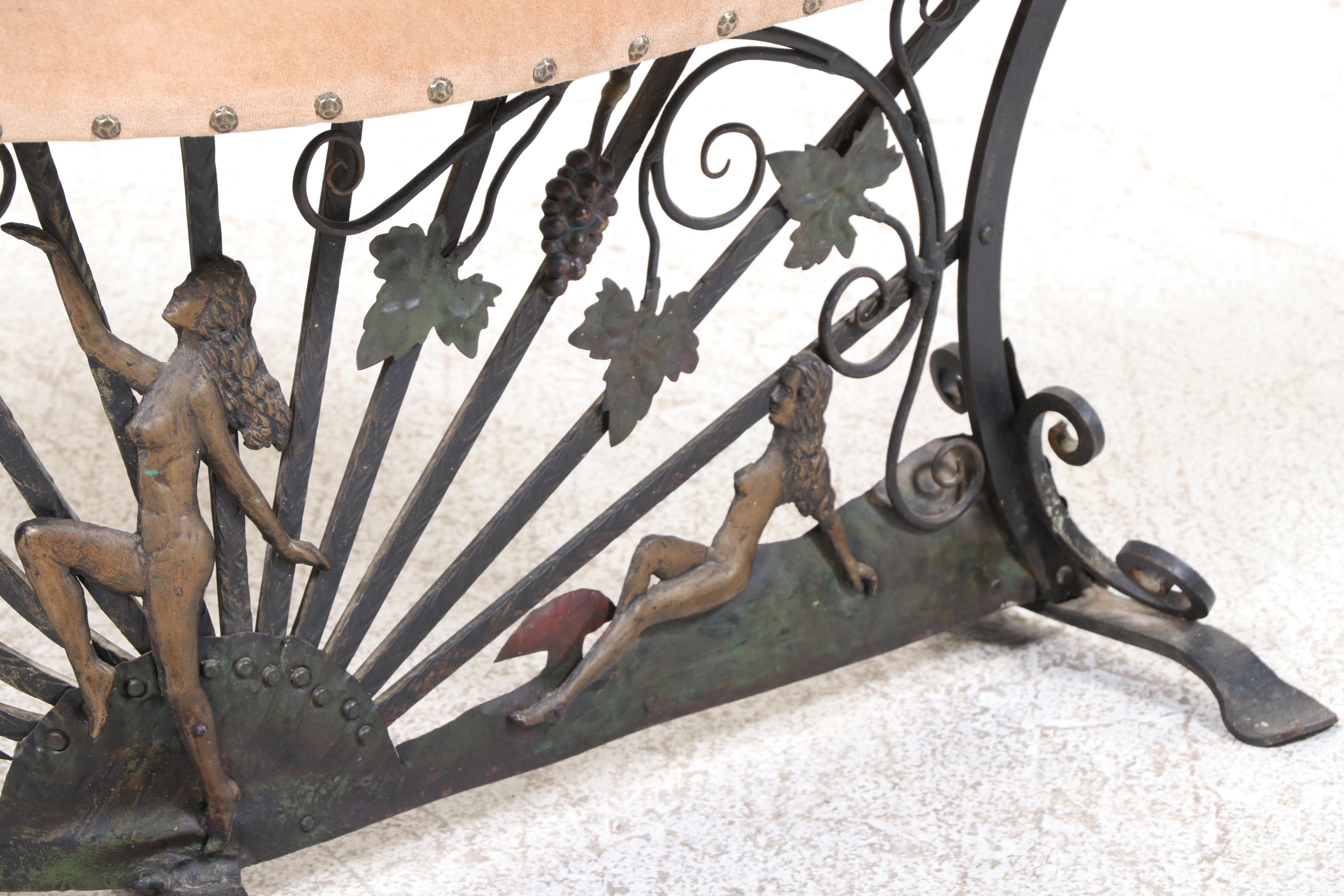 Pair of Bacchanalian Motif Wrought Iron Fireplace Fender Benches