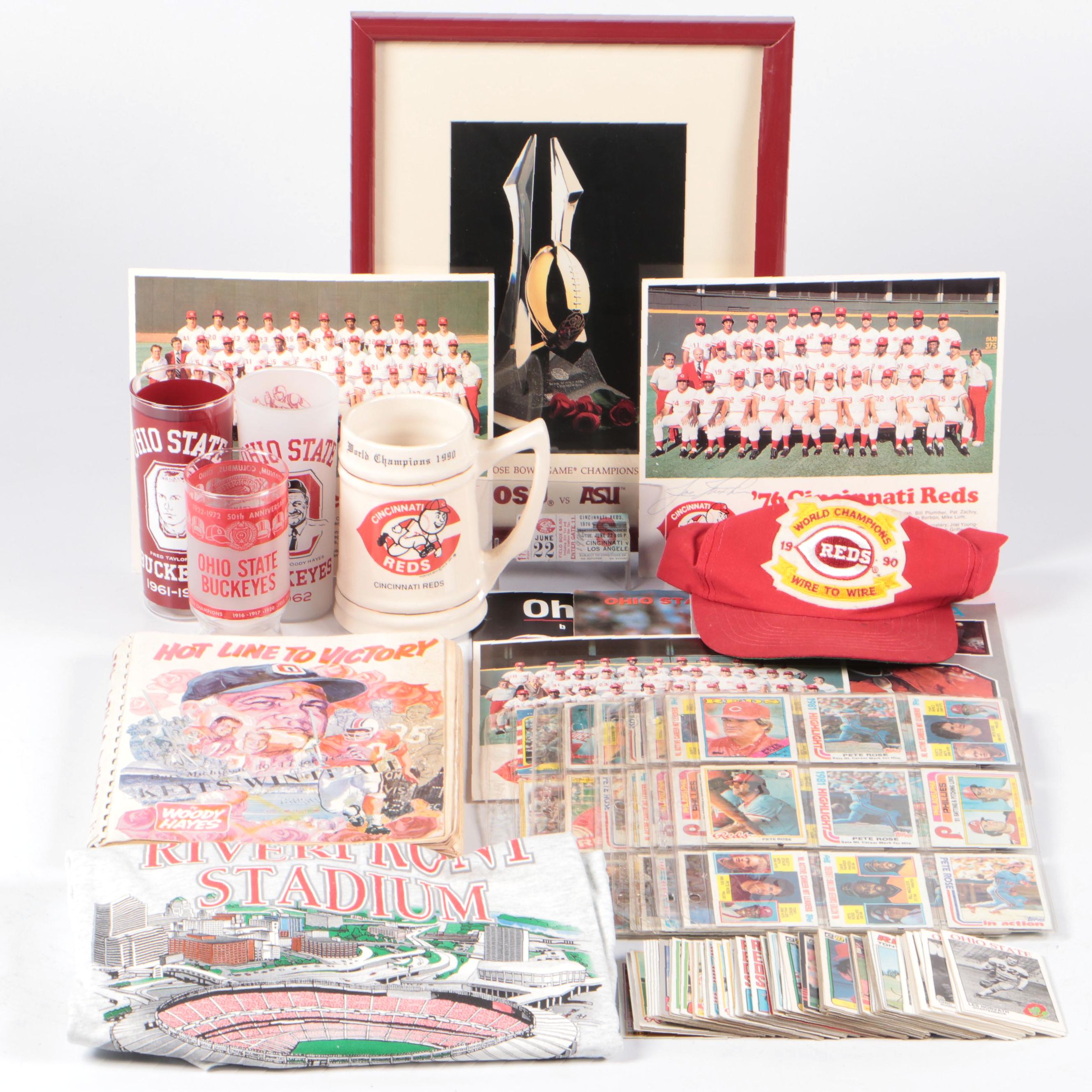 Joe Nuxhall Signed Cincinnati Reds Team Print with Ohio State Memorabilia