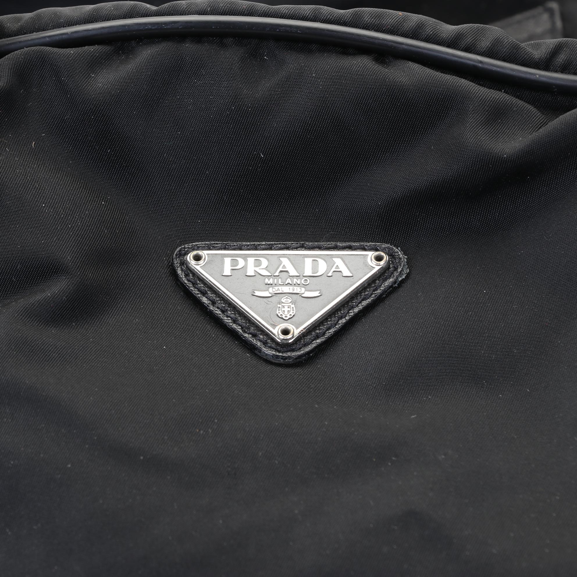 Prada Black Nylon and Saffiano Duffel Bag With Handle and Shoulder Strap