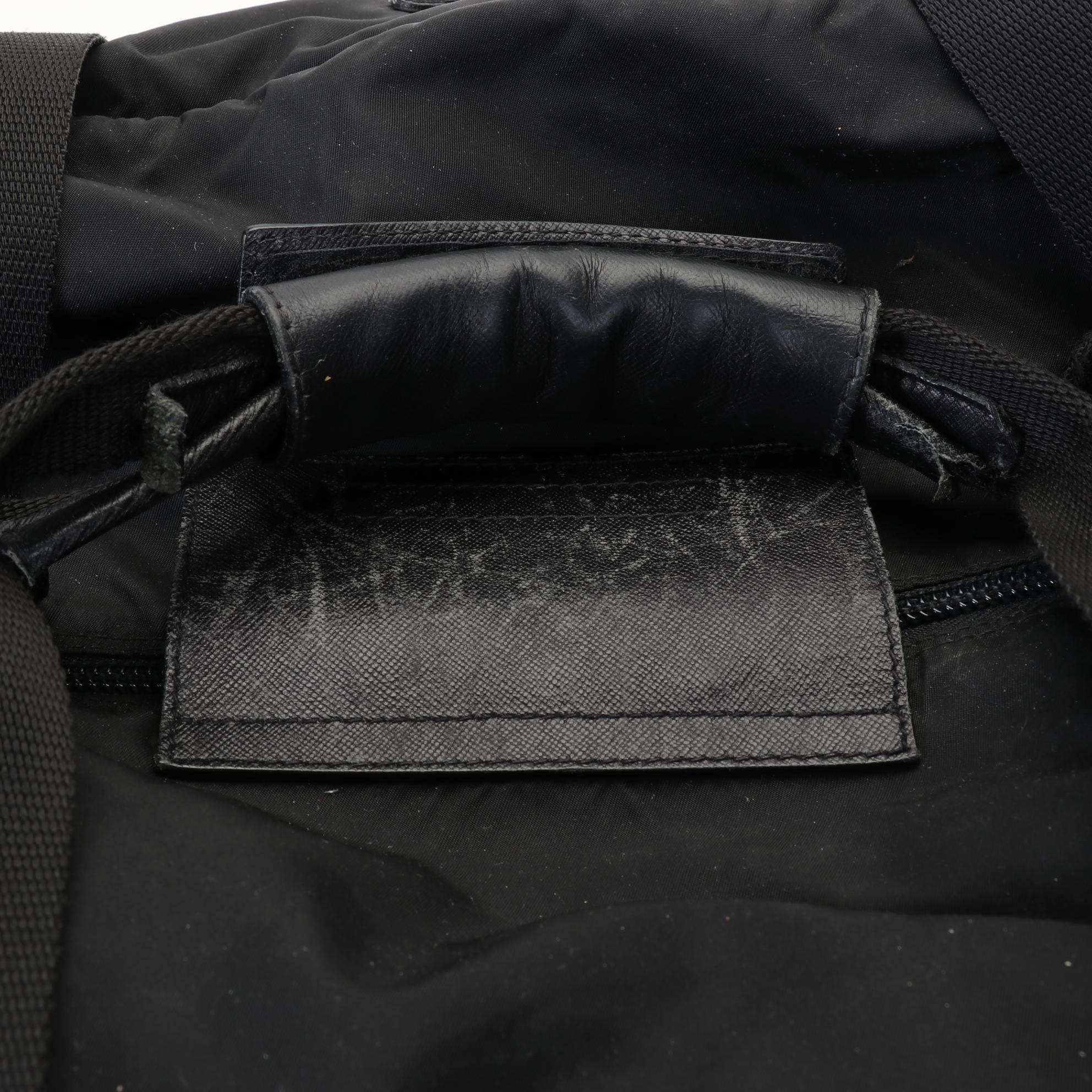 Prada Black Nylon and Saffiano Duffel Bag With Handle and Shoulder Strap