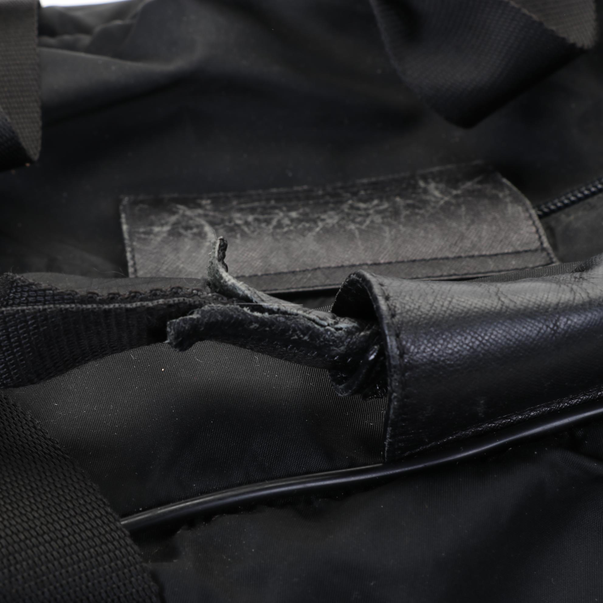 Prada Black Nylon and Saffiano Duffel Bag With Handle and Shoulder Strap