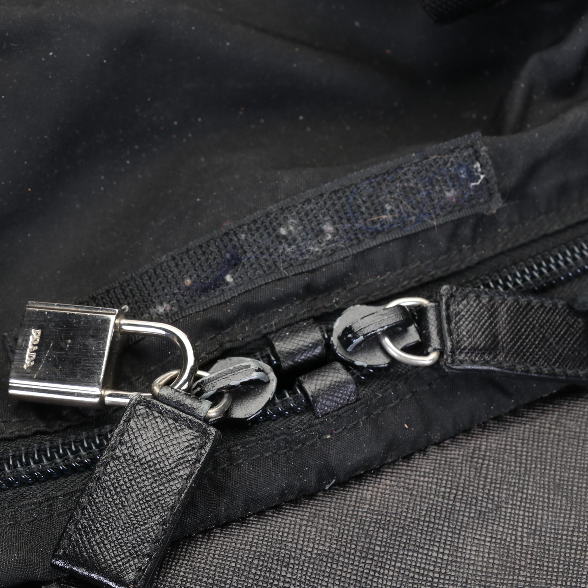 Prada Black Nylon and Saffiano Duffel Bag With Handle and Shoulder Strap