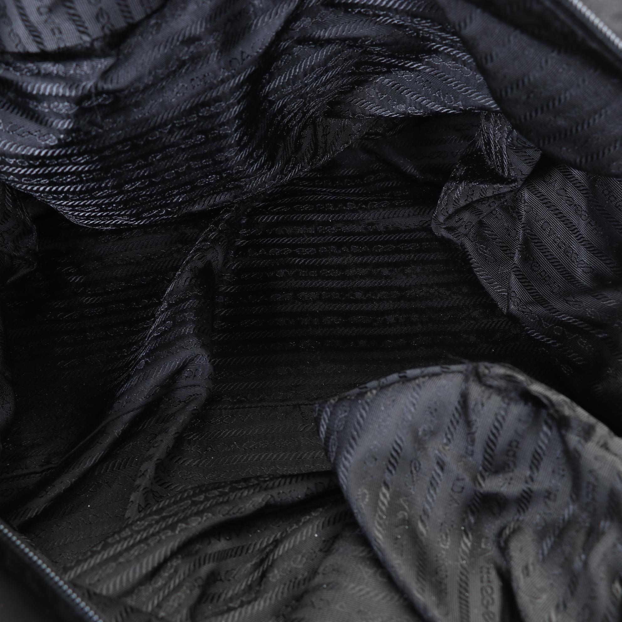 Prada Black Nylon and Saffiano Duffel Bag With Handle and Shoulder Strap