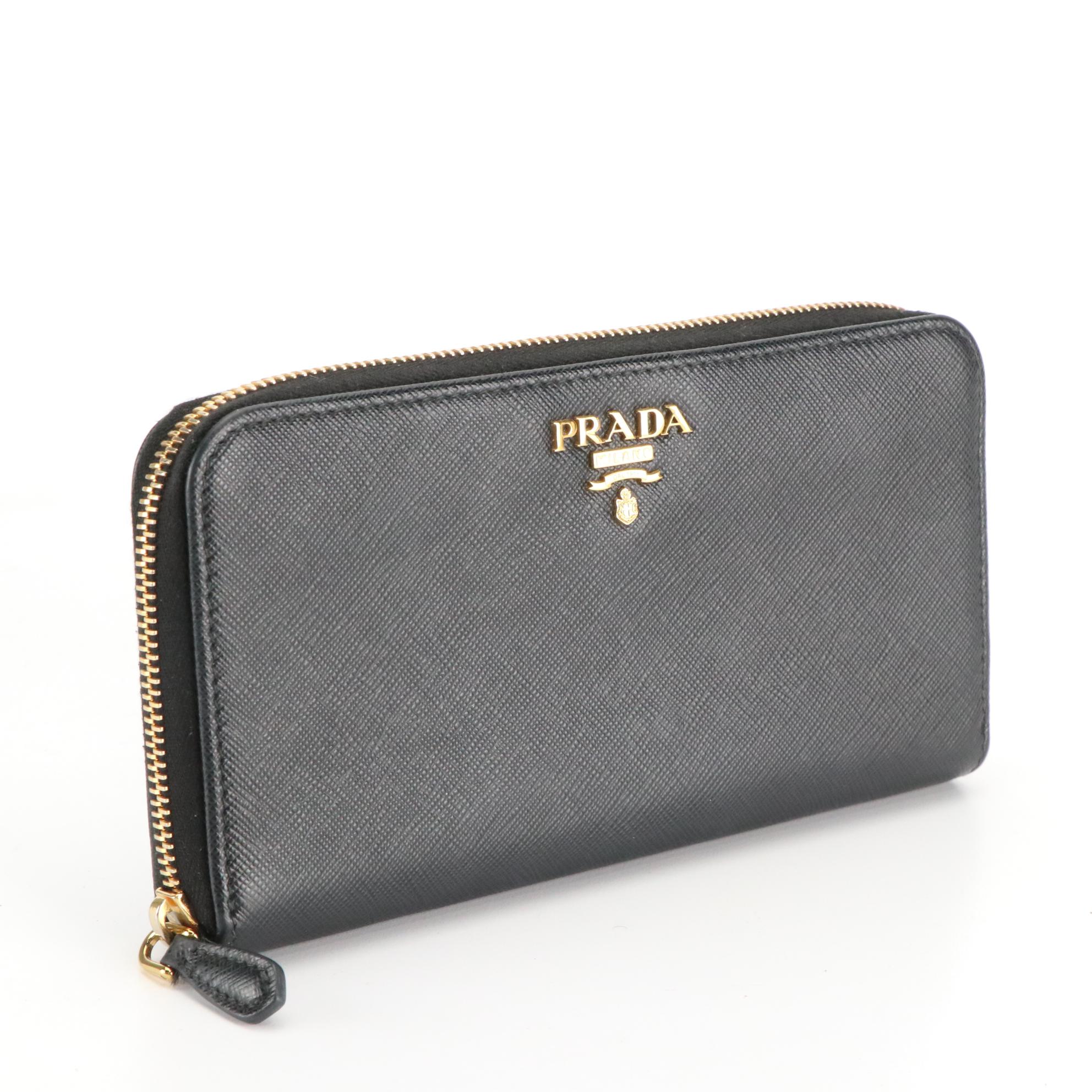 Prada Black Saffiano Leather Zip-Around Wallet