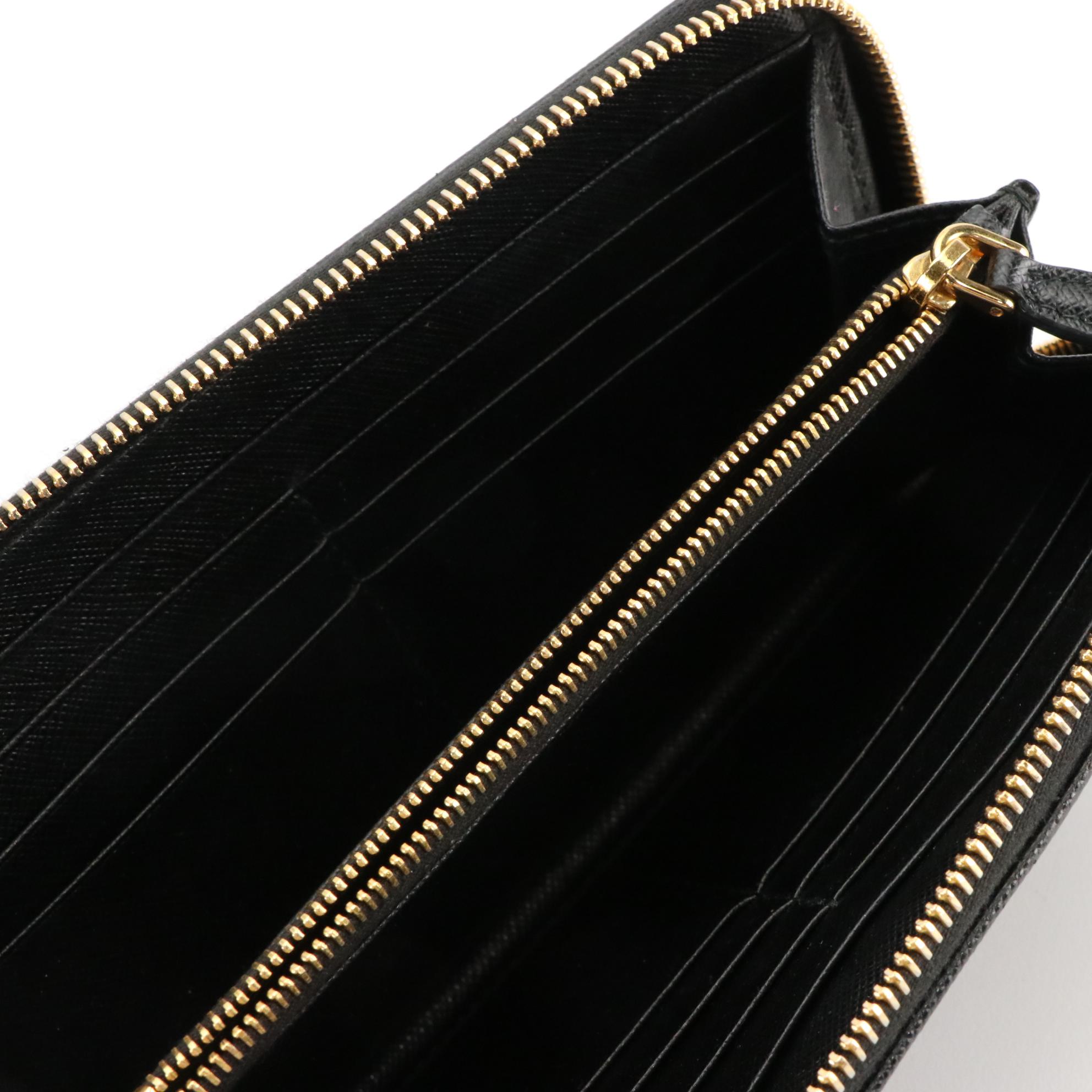 Prada Black Saffiano Leather Zip-Around Wallet