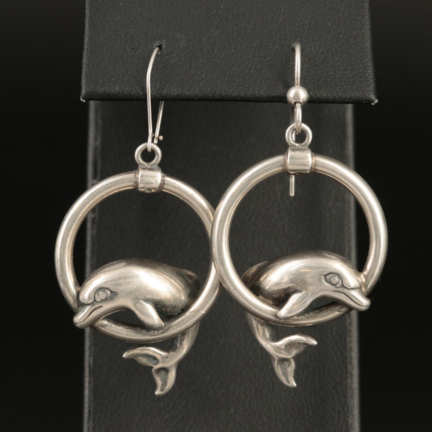 Sterling Dolphin and Hoop Earrings