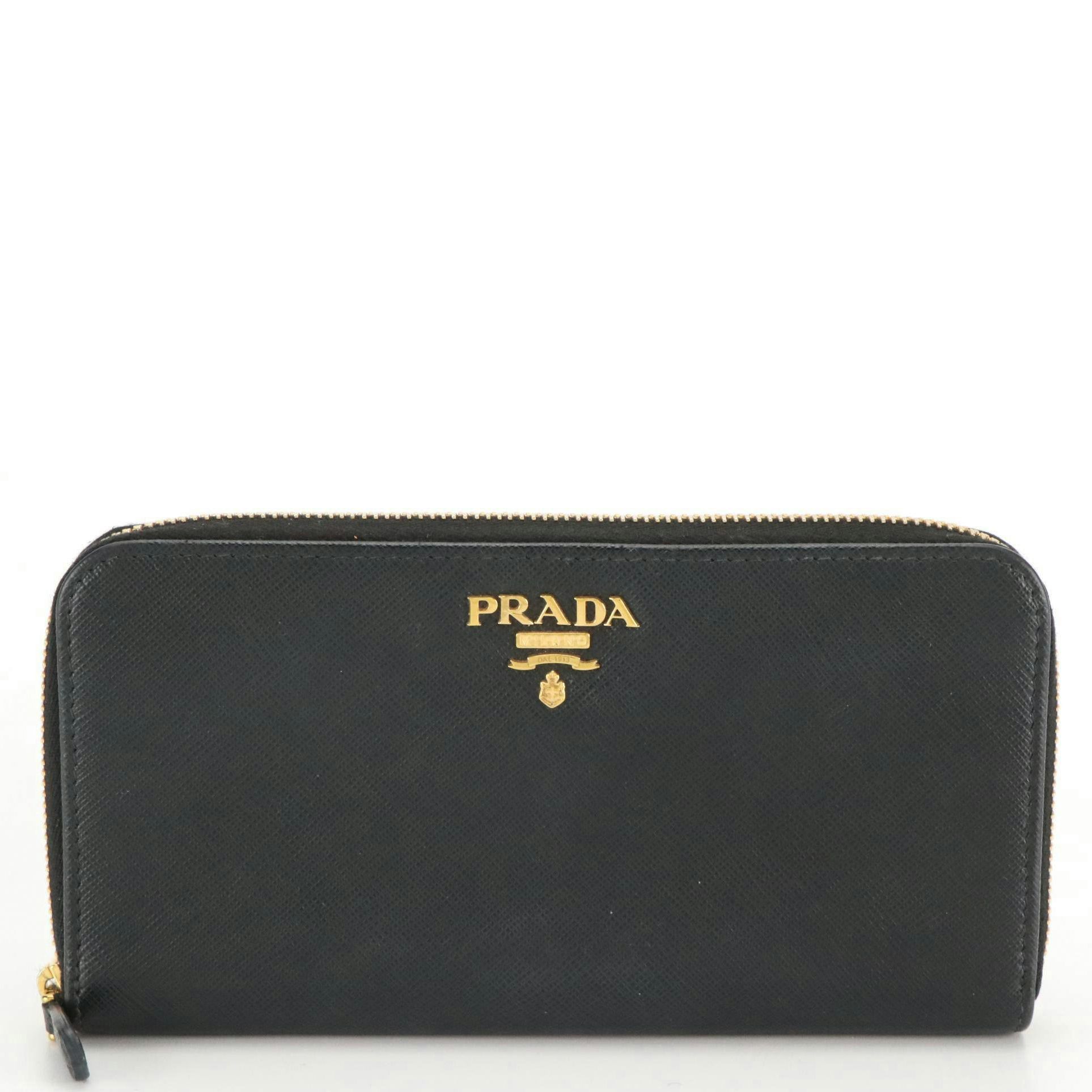 Prada Black Saffiano Leather Zip-Around Wallet