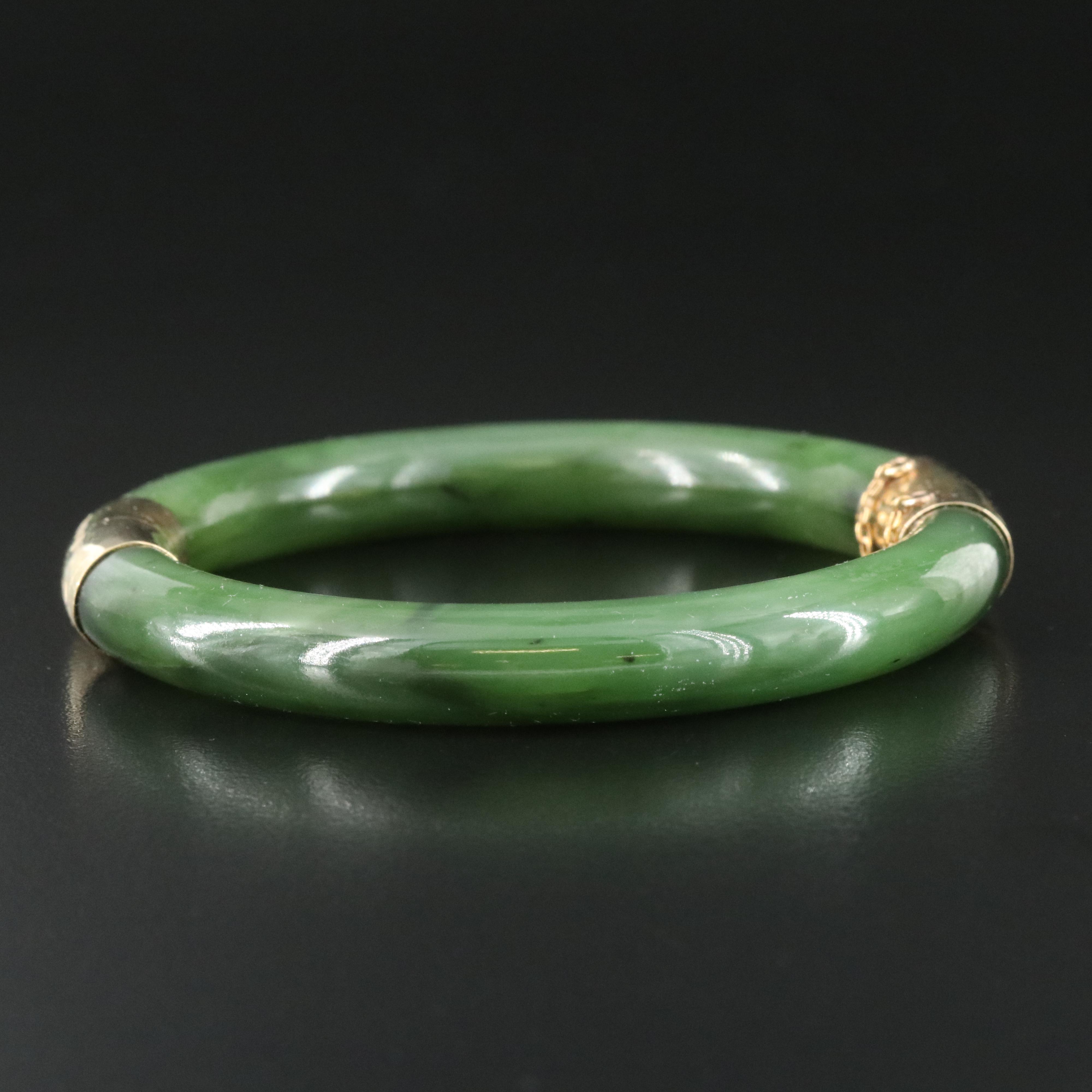 Nephrite Hinged Bangle with 14K Clasp