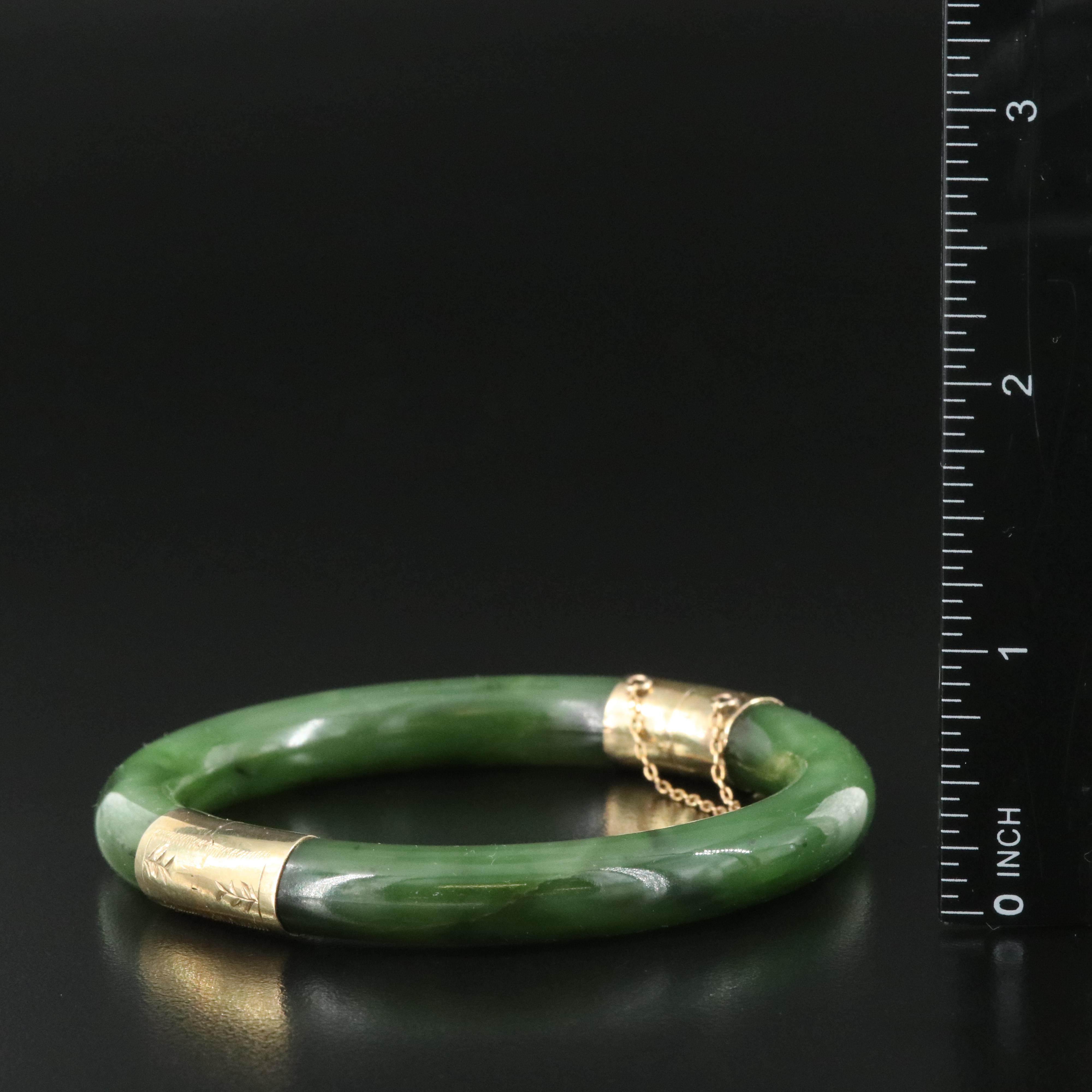 Nephrite Hinged Bangle with 14K Clasp