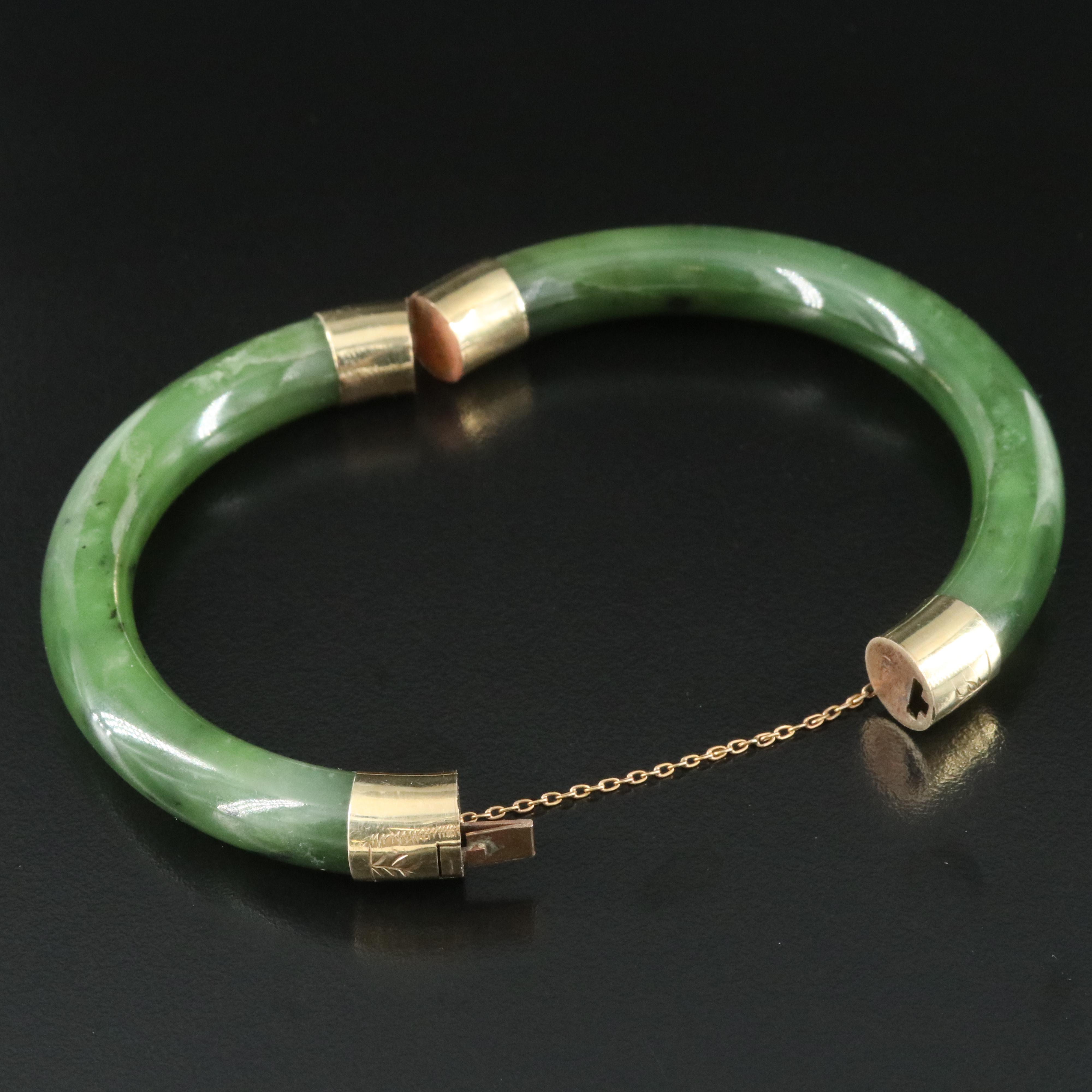Nephrite Hinged Bangle with 14K Clasp