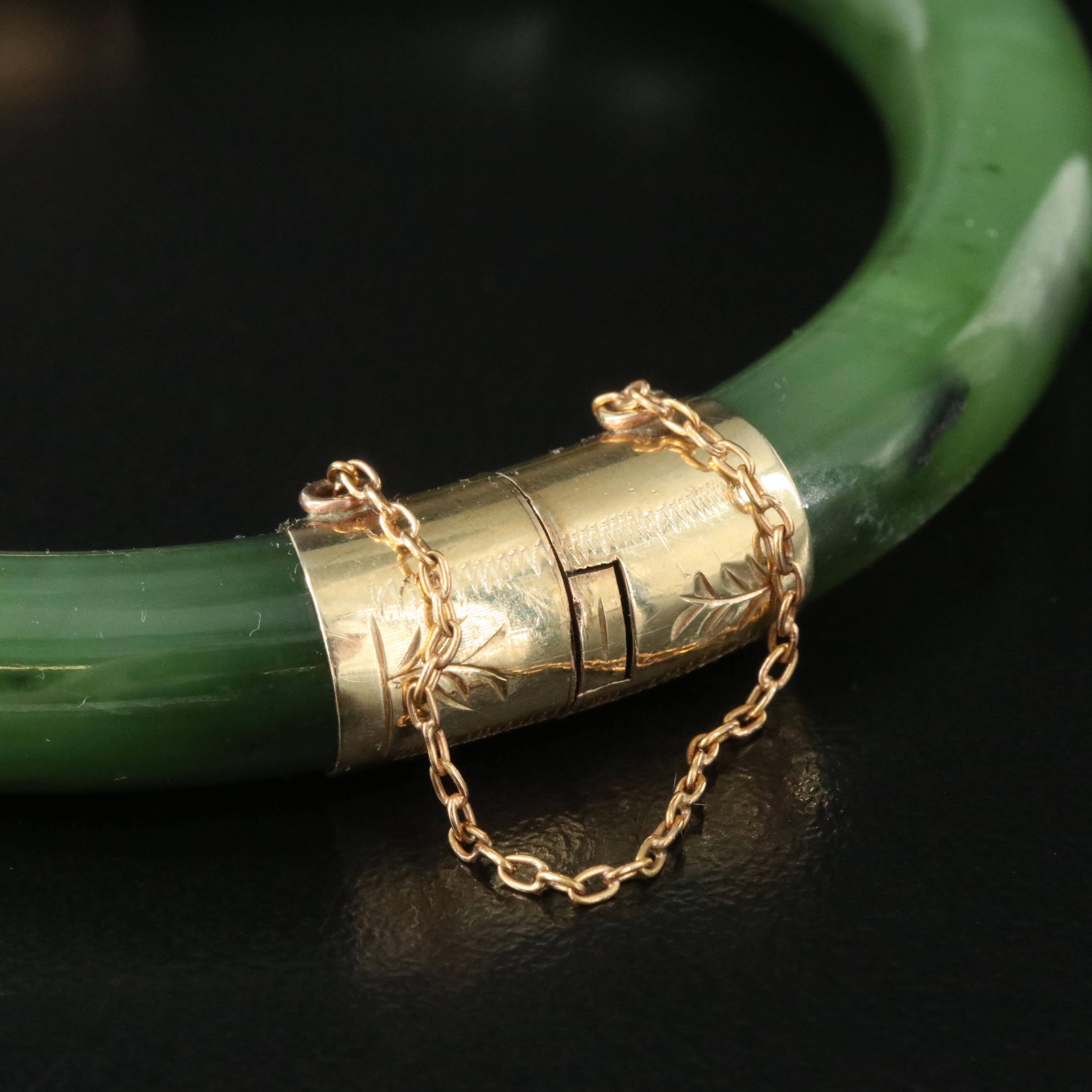 Nephrite Hinged Bangle with 14K Clasp