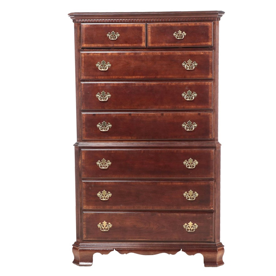 George III Style Cherrywood and Cross-Banded Chest-on-Chest Dresser