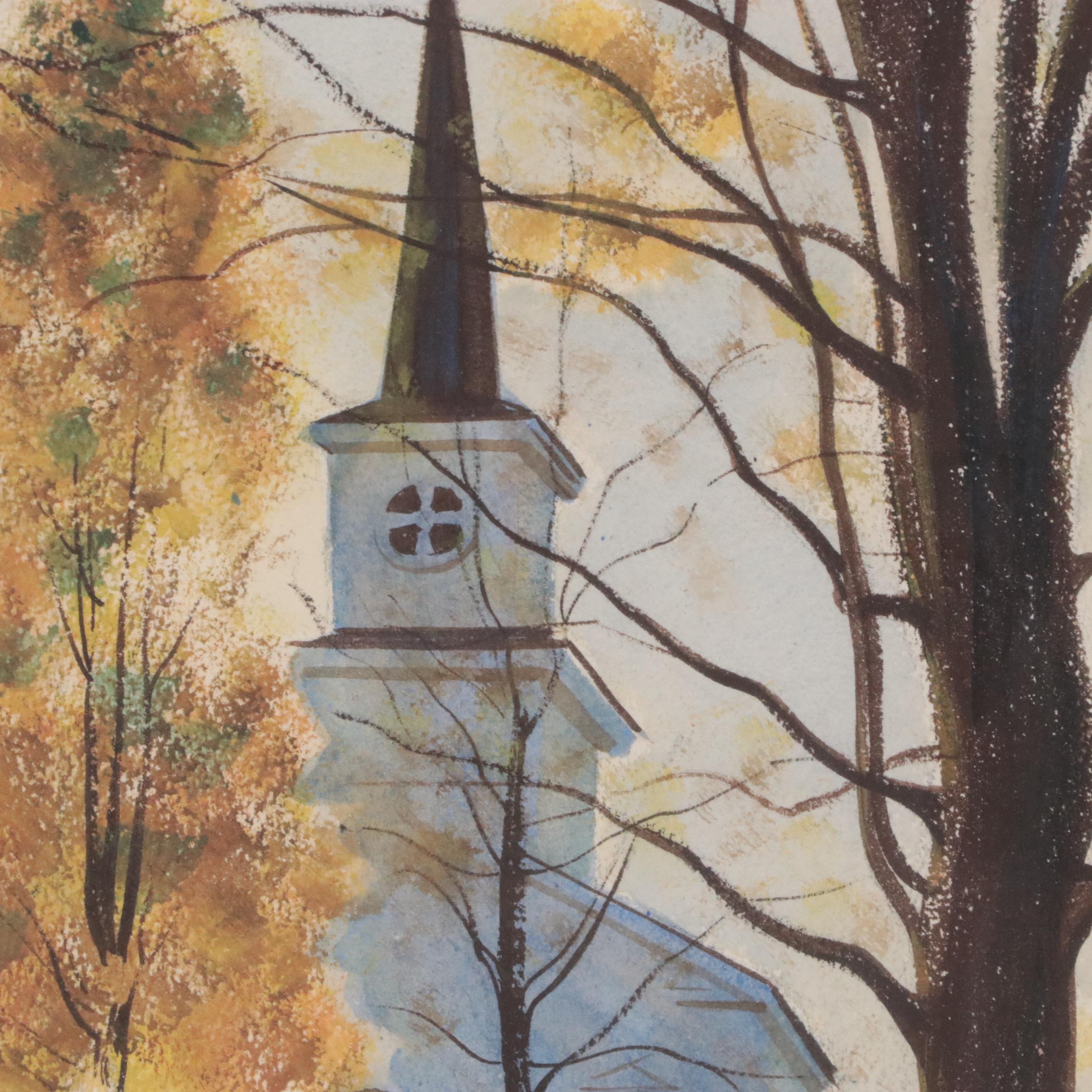 Elmer W. Miller Watercolor Painting of Church, 1954
