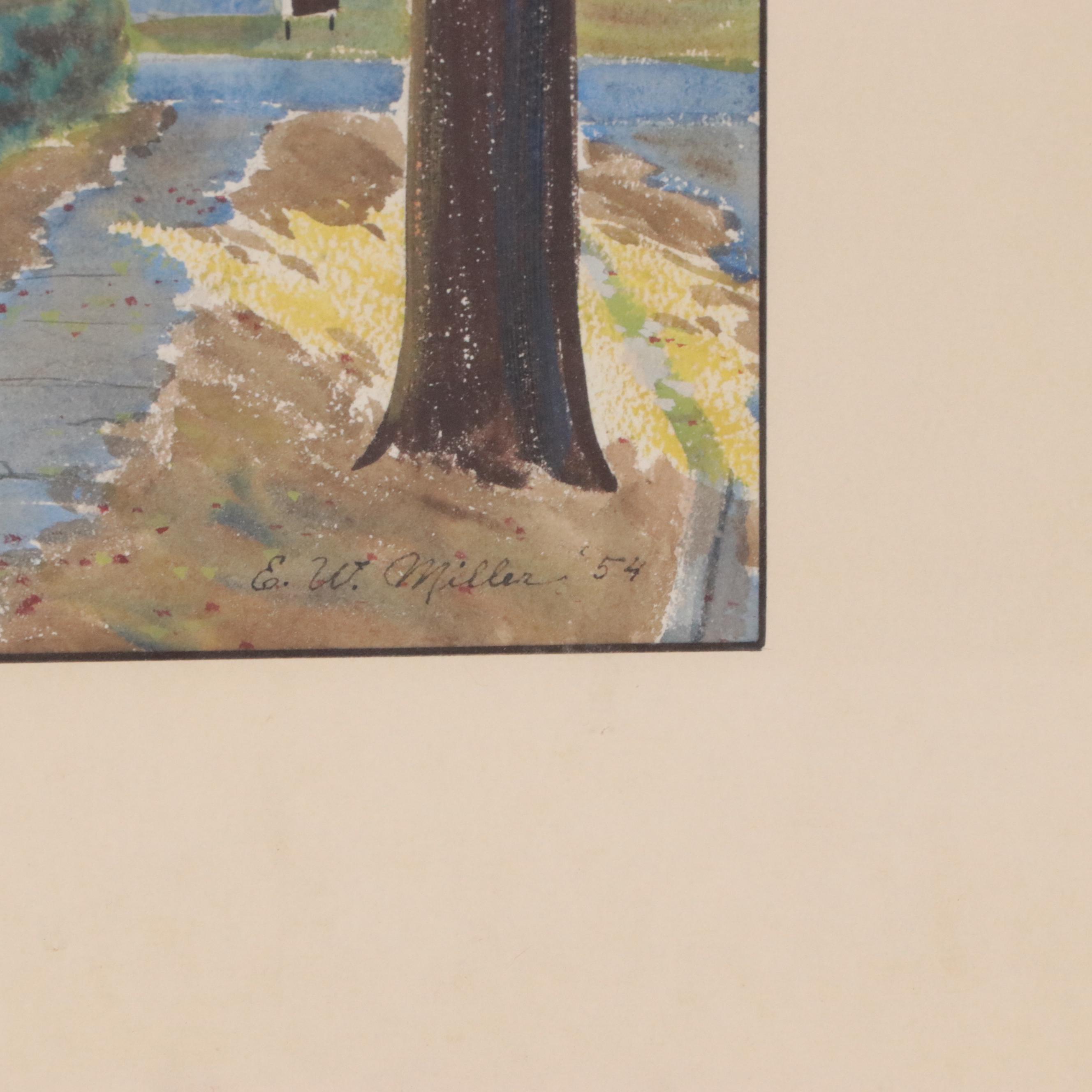 Elmer W. Miller Watercolor Painting of Church, 1954