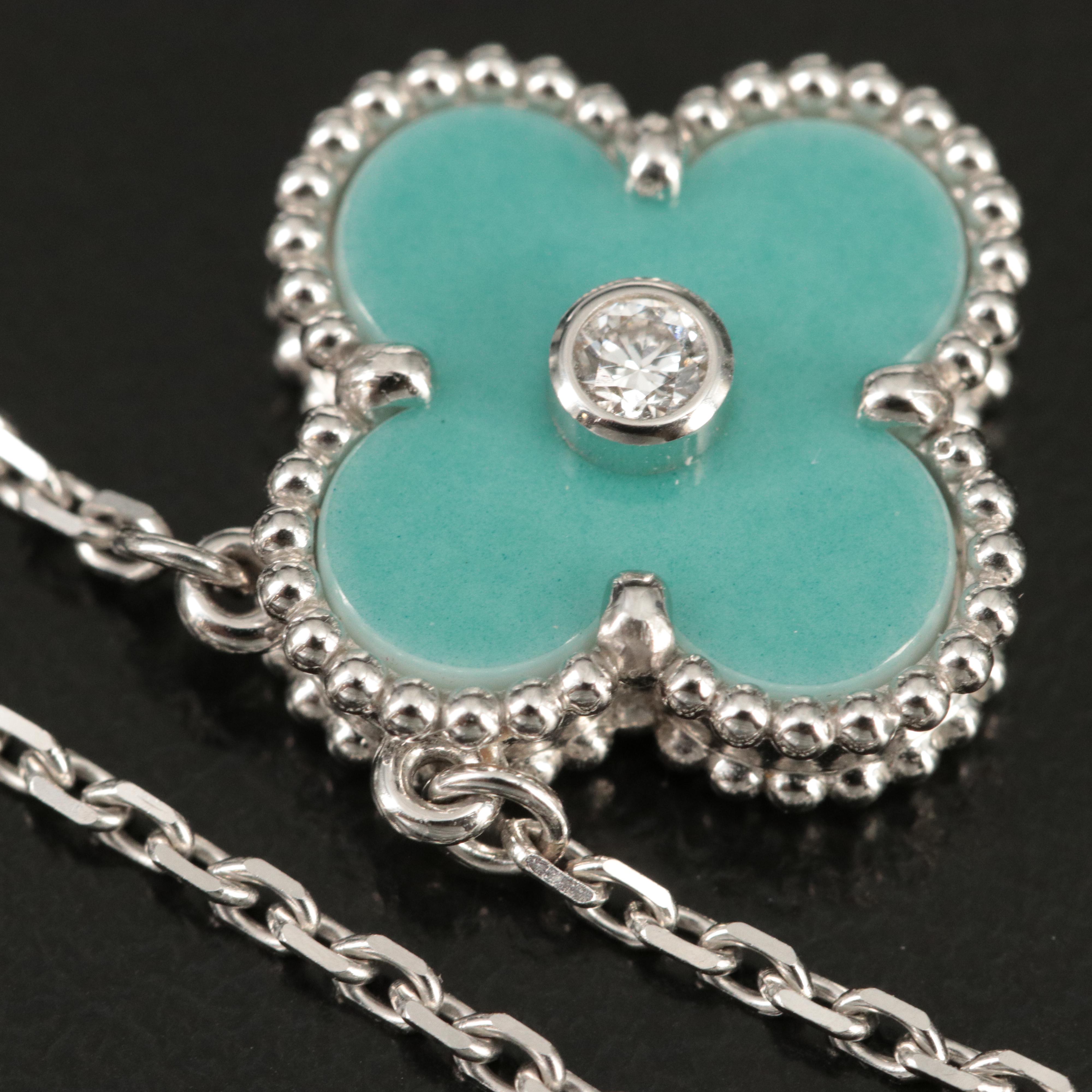 Van Cleef & Arpels 'Vintage Alhambra' 18K, Porcelain and Diamond Necklace