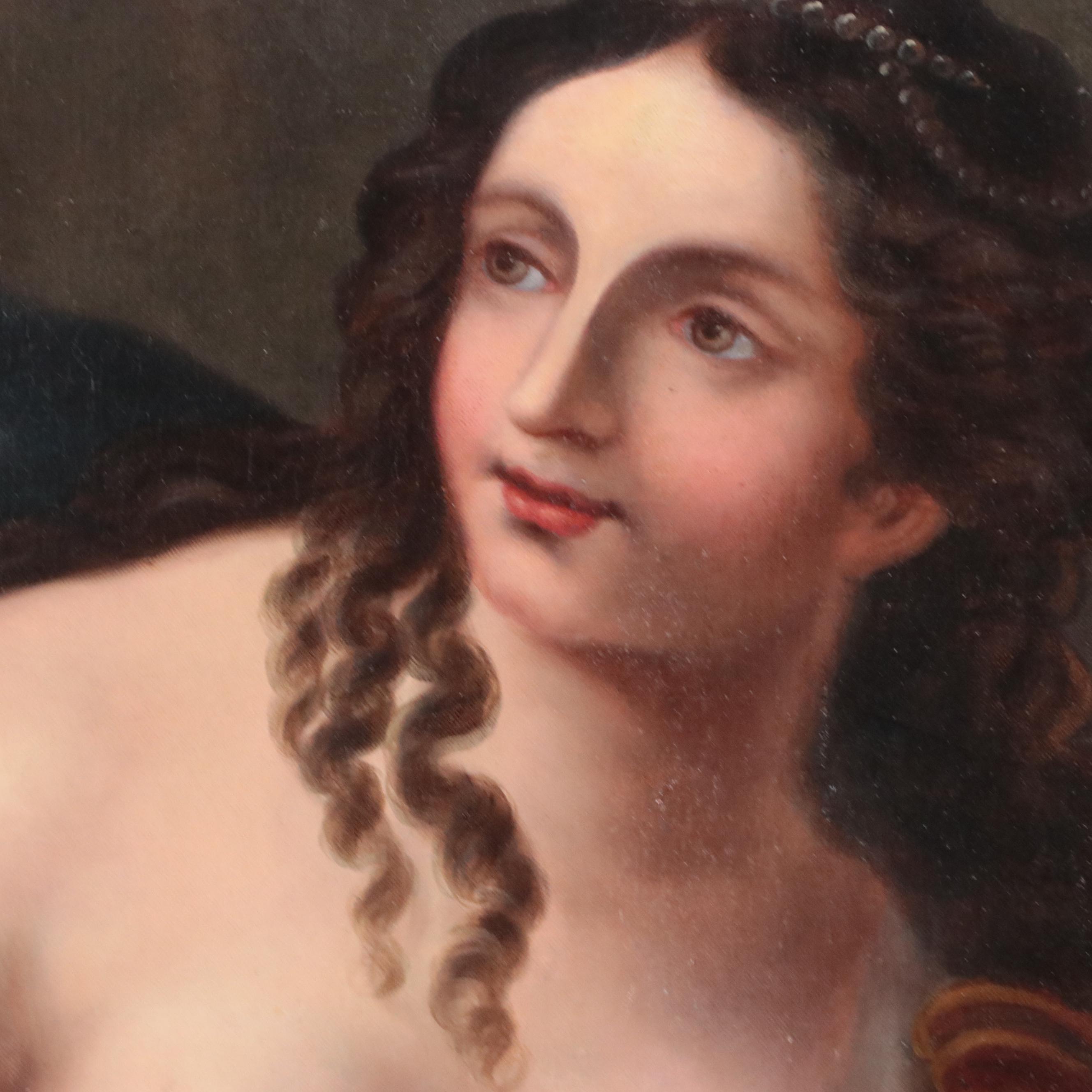 Oil Painting Portrait of Partially Nude Female, 19th Century