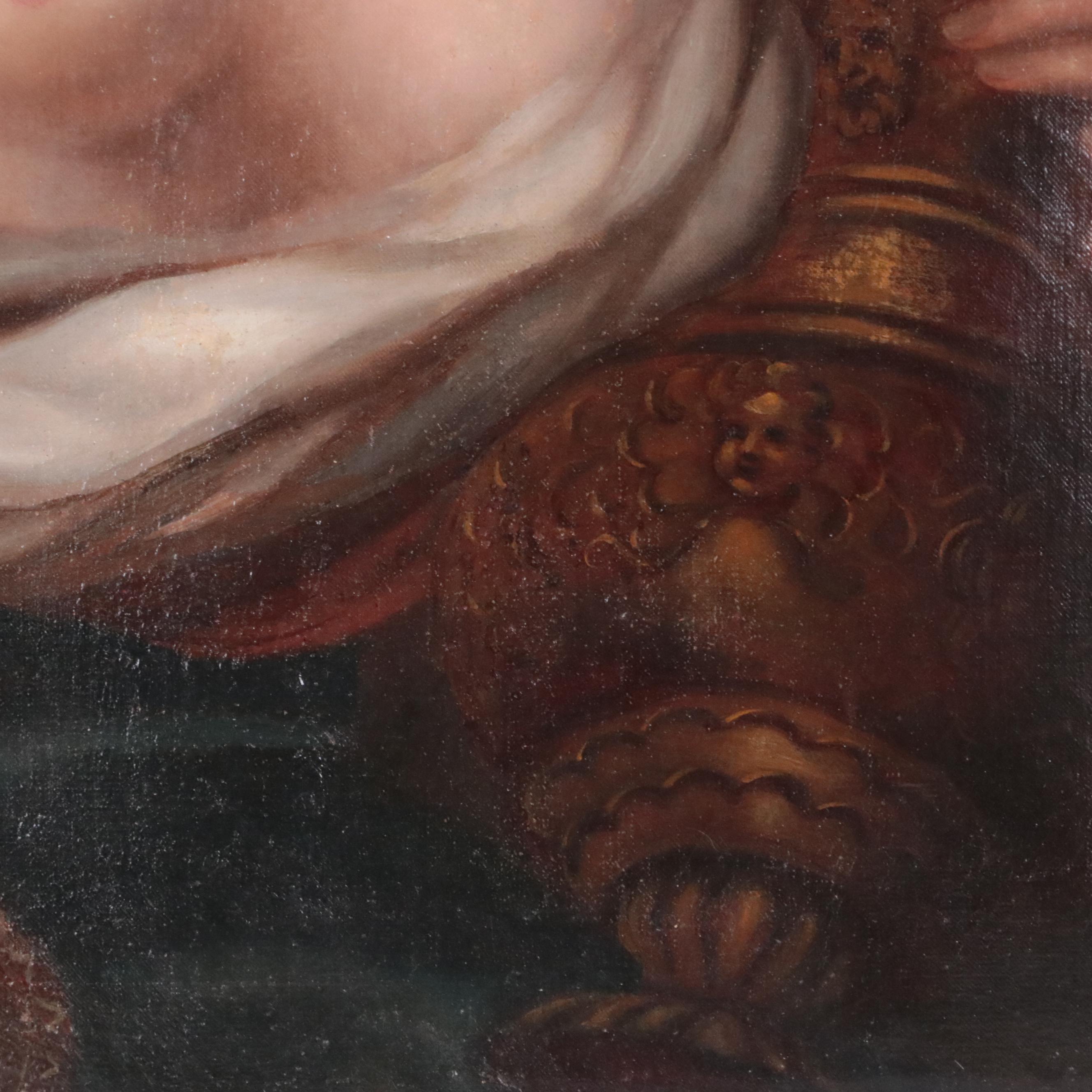 Oil Painting Portrait of Partially Nude Female, 19th Century