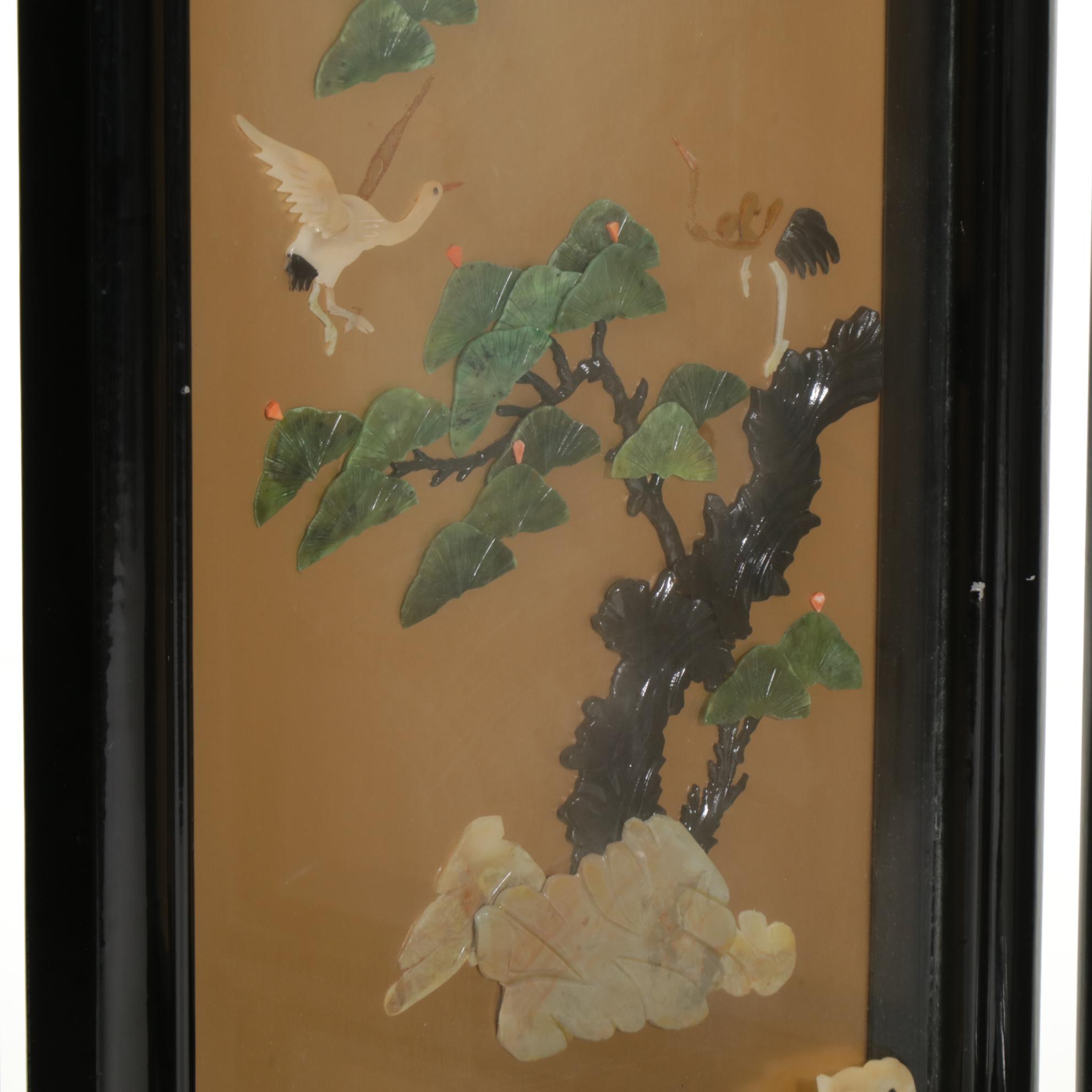 Chinese Lacquered, Paint-Decorated and Stone-Appliqué Folding Screen