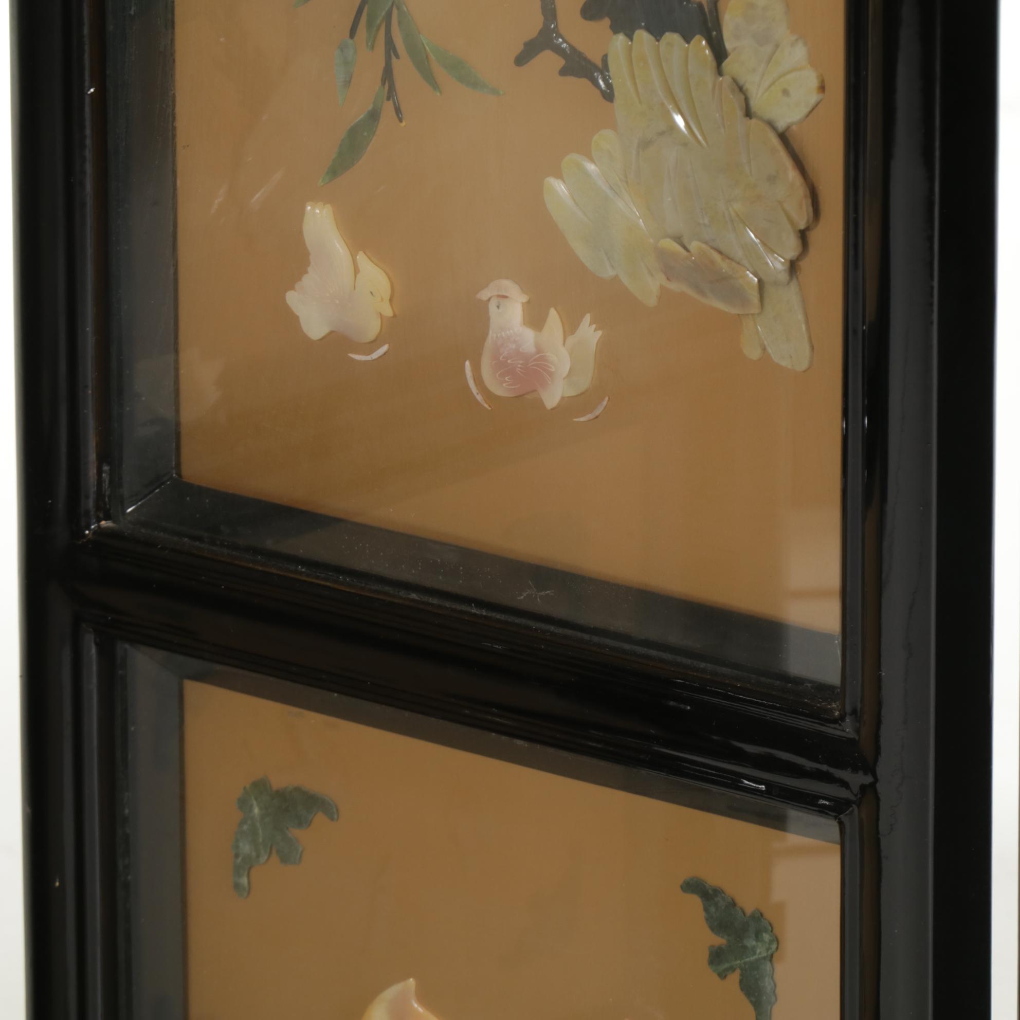 Chinese Lacquered, Paint-Decorated and Stone-Appliqué Folding Screen