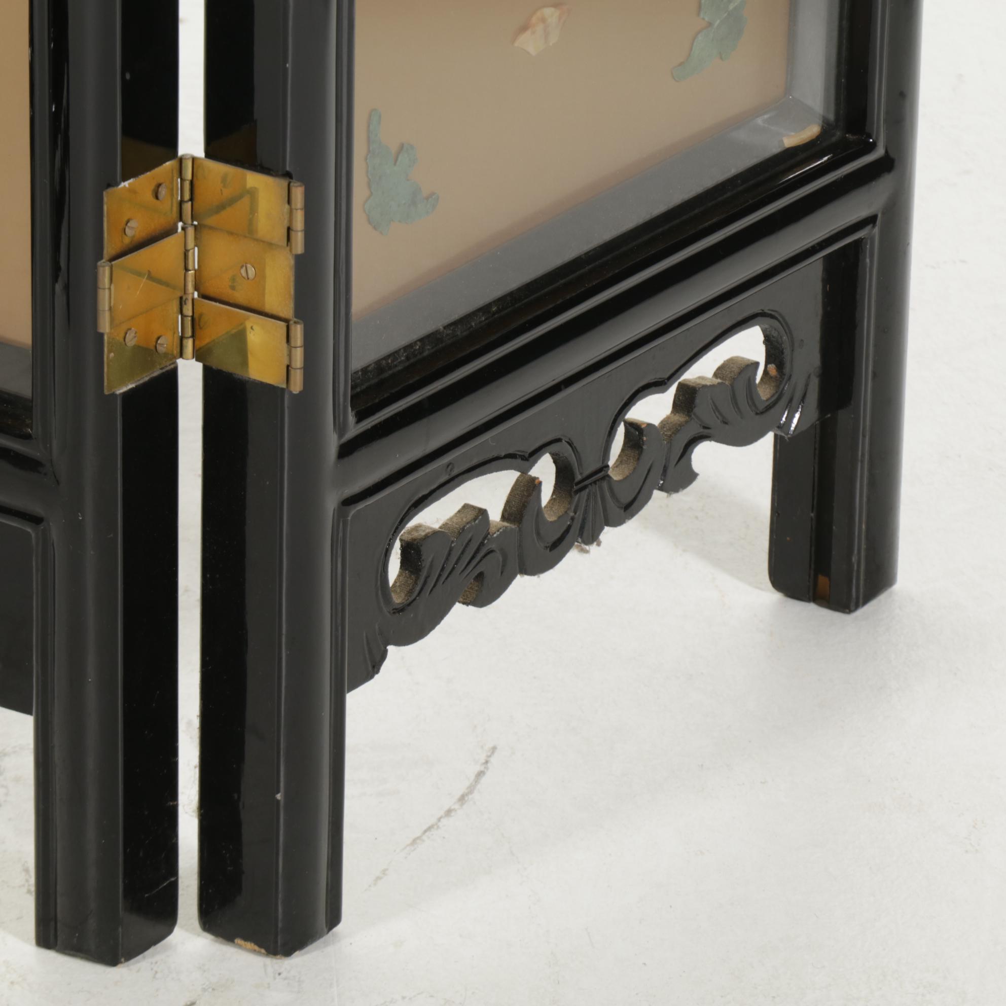 Chinese Lacquered, Paint-Decorated and Stone-Appliqué Folding Screen