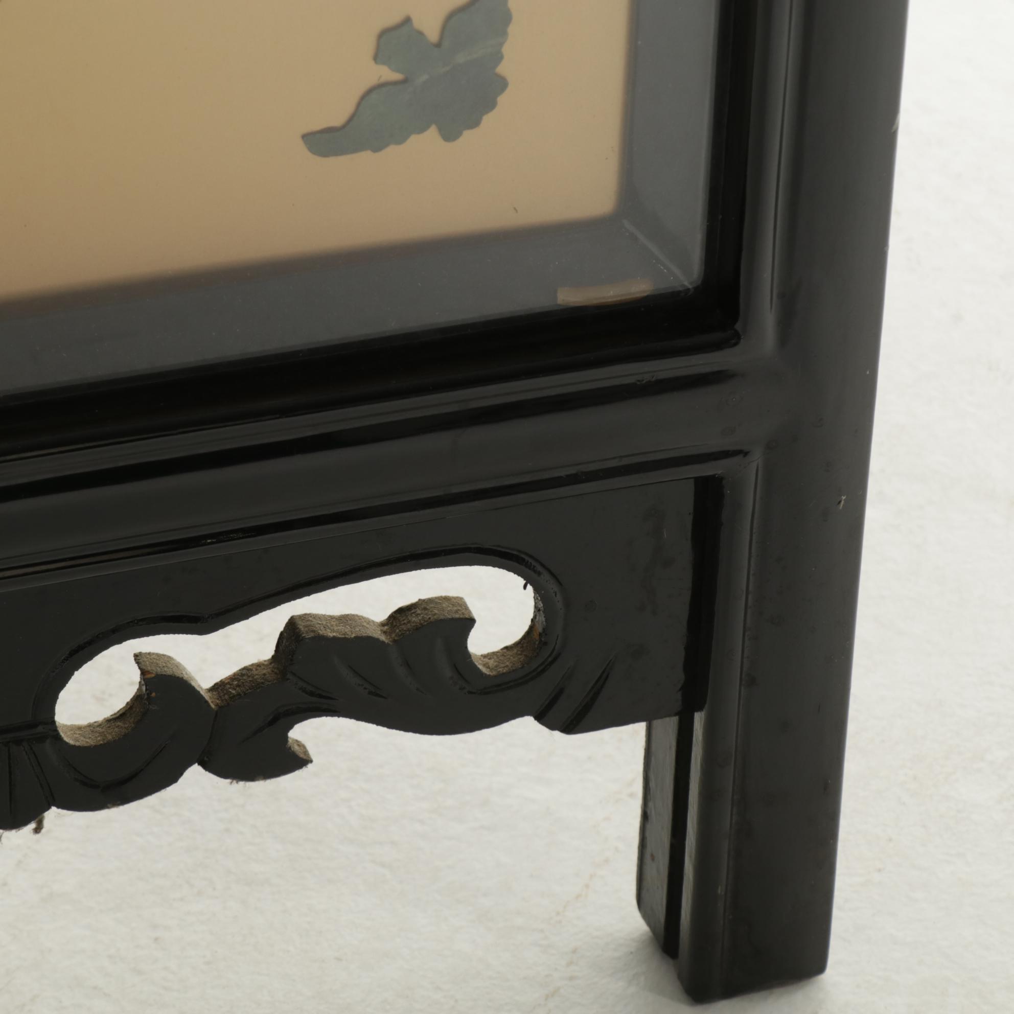 Chinese Lacquered, Paint-Decorated and Stone-Appliqué Folding Screen