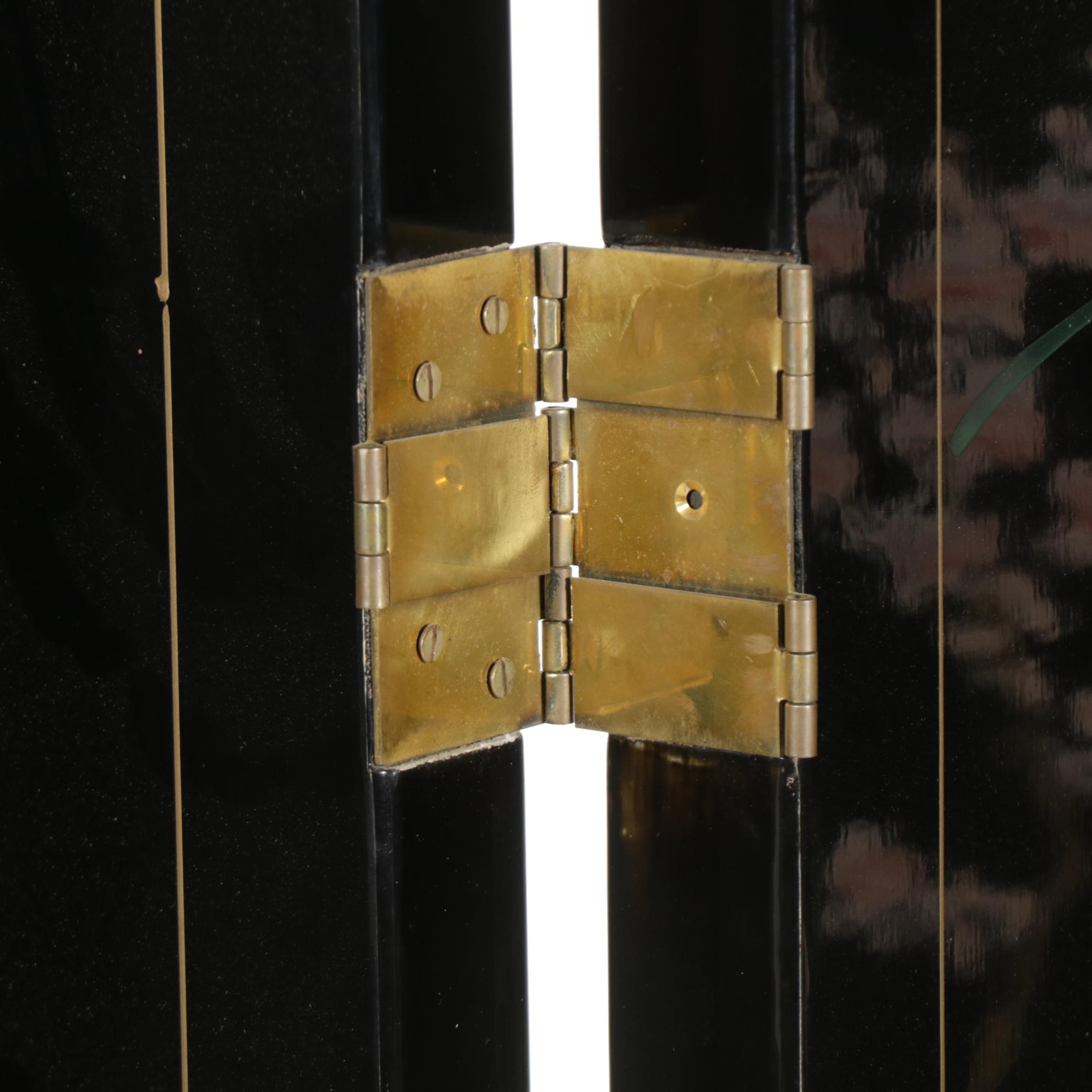 Chinese Lacquered, Paint-Decorated and Stone-Appliqué Folding Screen