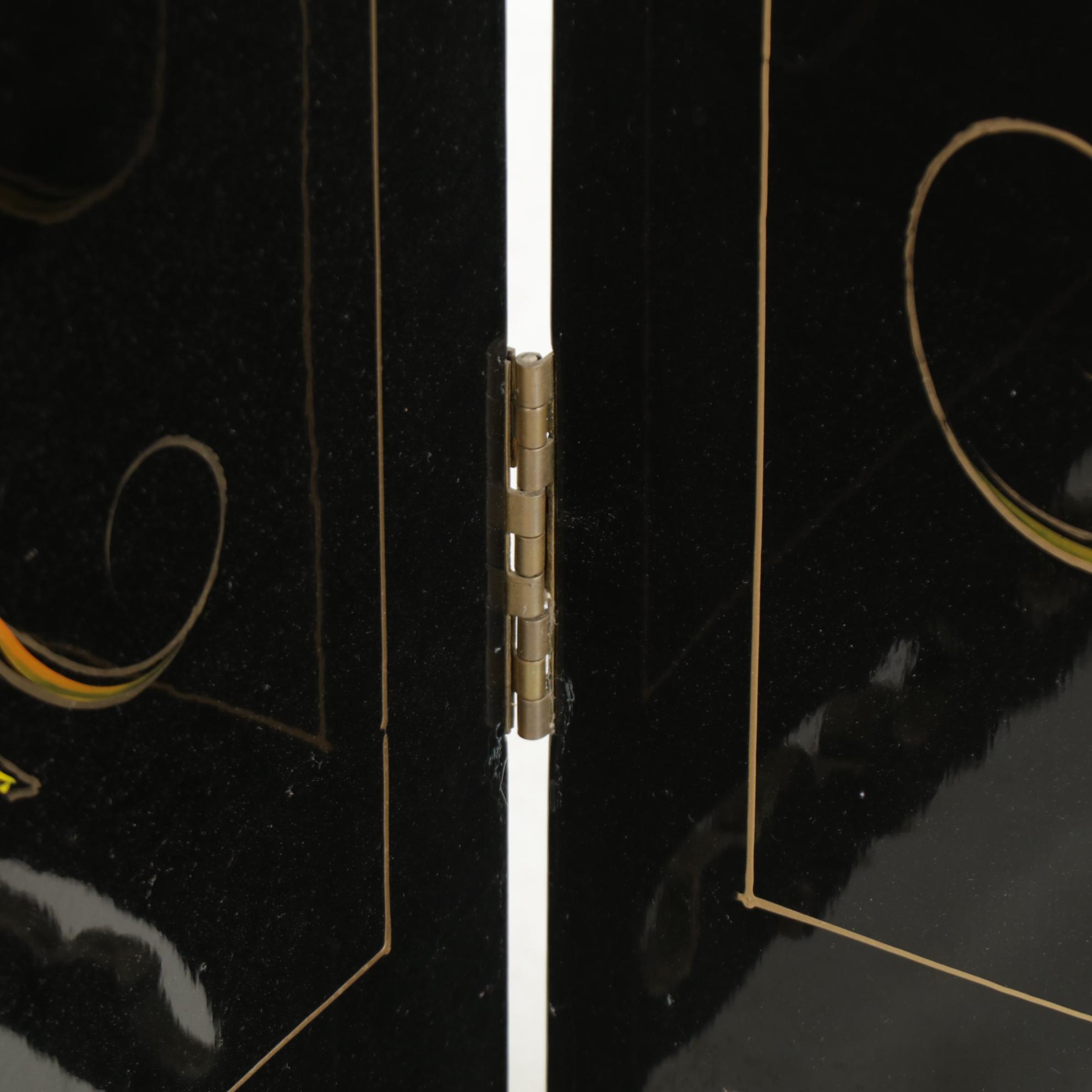 Chinese Lacquered, Paint-Decorated and Stone-Appliqué Folding Screen