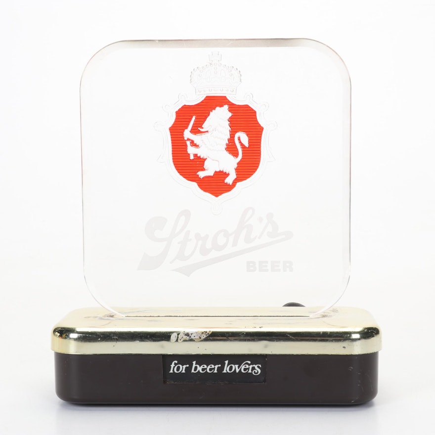 Stroh's Beer Acrylic Light-Up Tabletop Sign "for beer lovers"