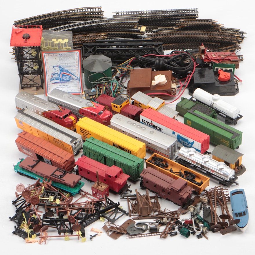 Model Train Locomotives, Cars, Track, Transformer, Buildings and More, Vintage