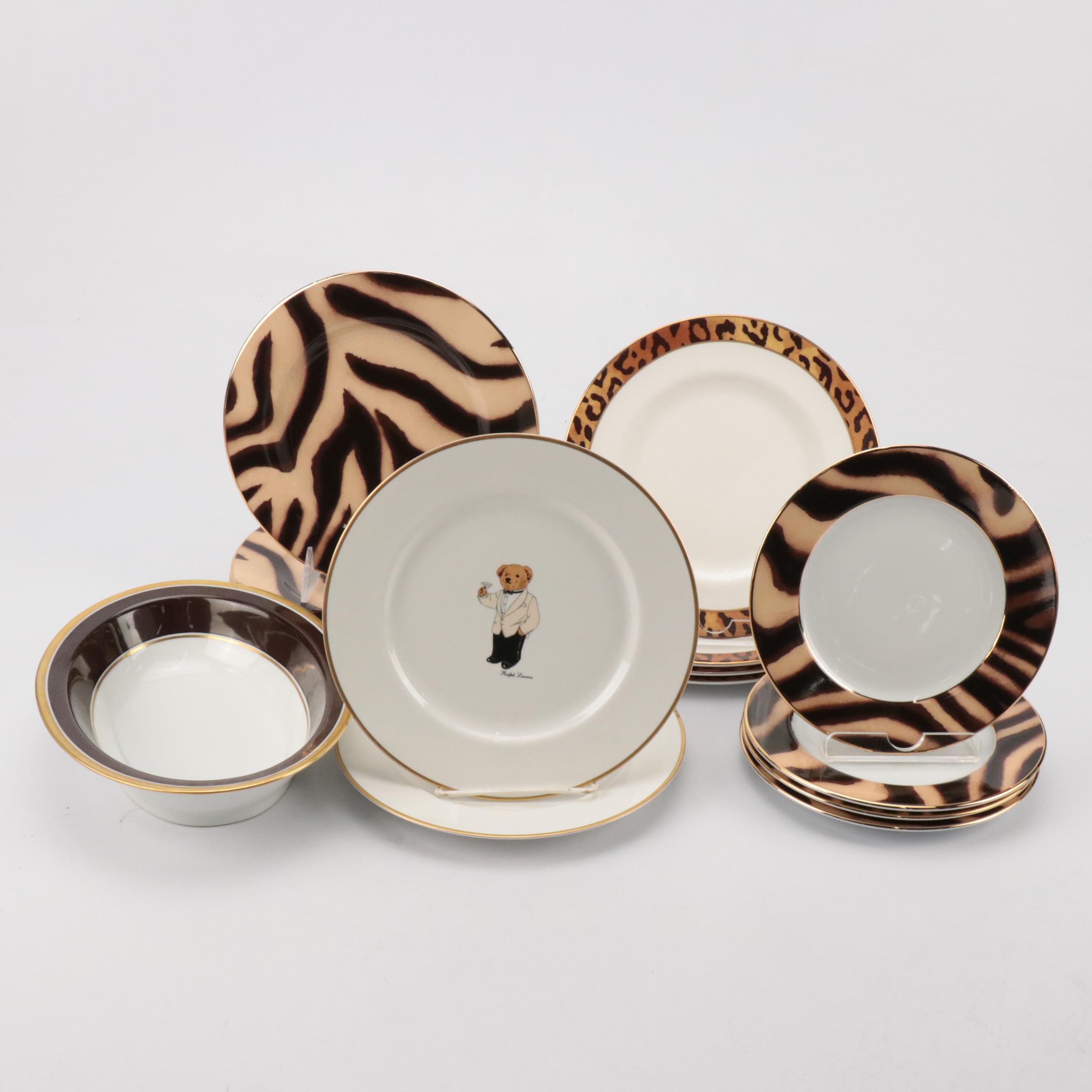 Ralph Lauren "Tangier, Leopard and Martini Bear" Plates with Richard Ginori Bowl