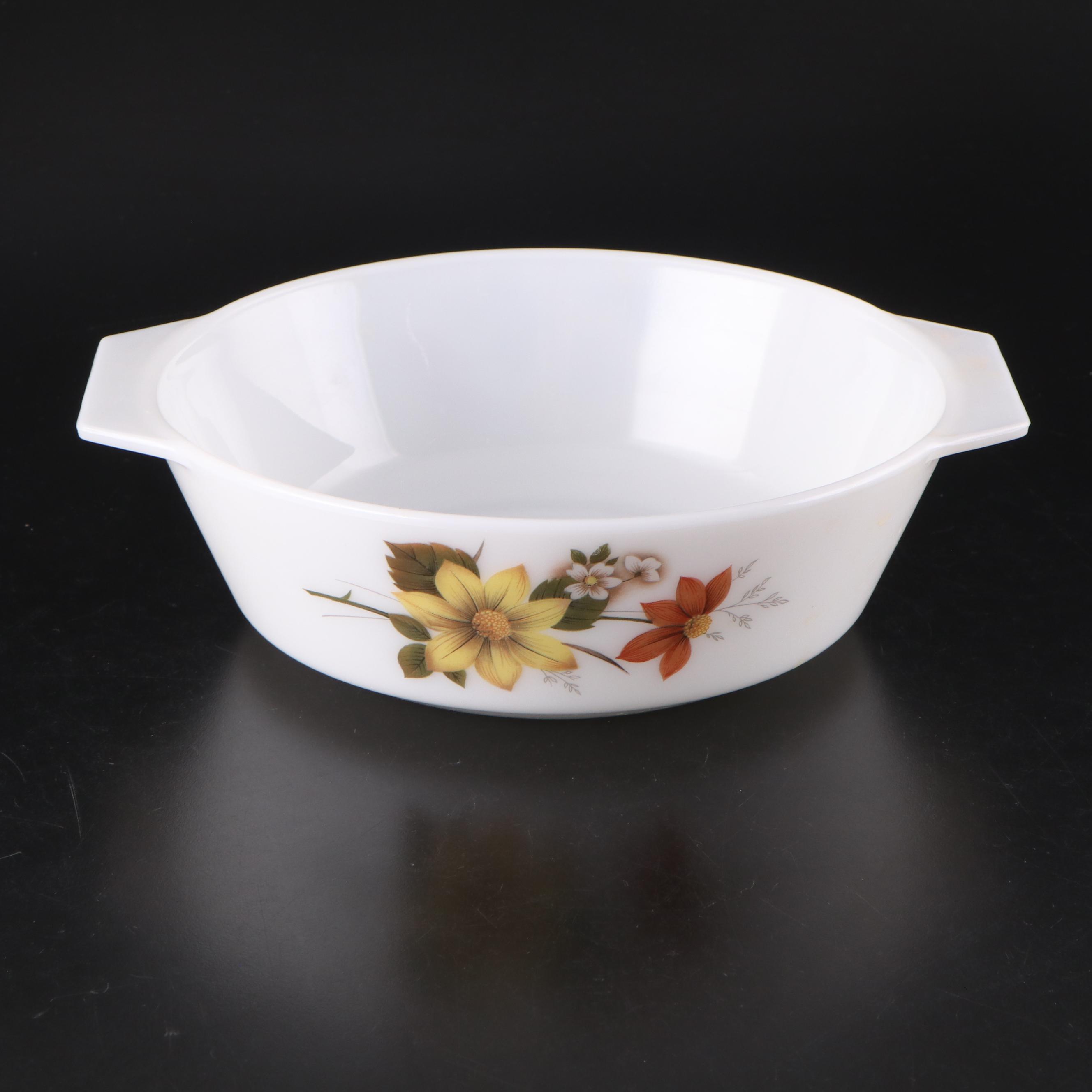 Pyrex "Butterprint" and "Gooseberry" with Other Glass Casseroles and Juicer