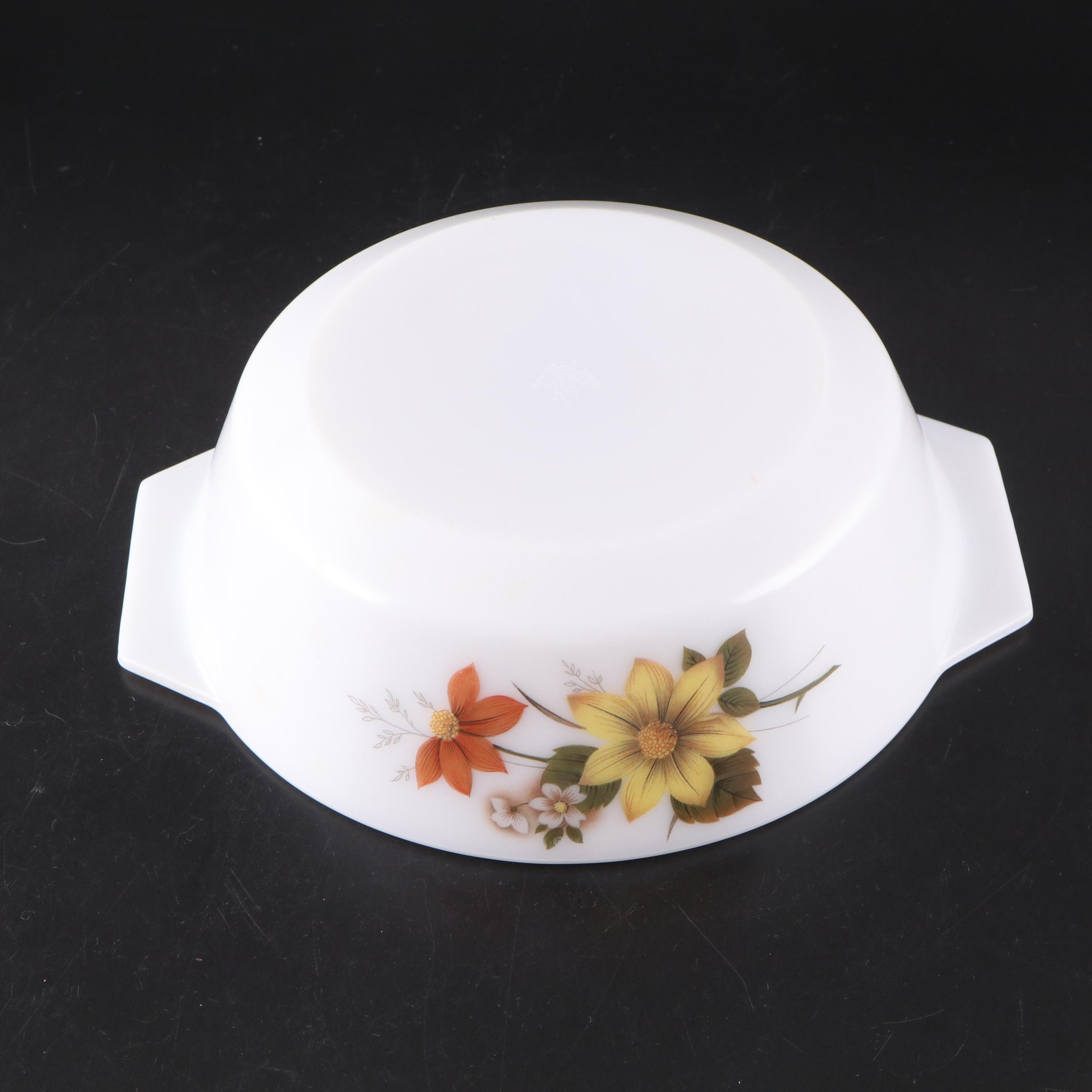 Pyrex "Butterprint" and "Gooseberry" with Other Glass Casseroles and Juicer