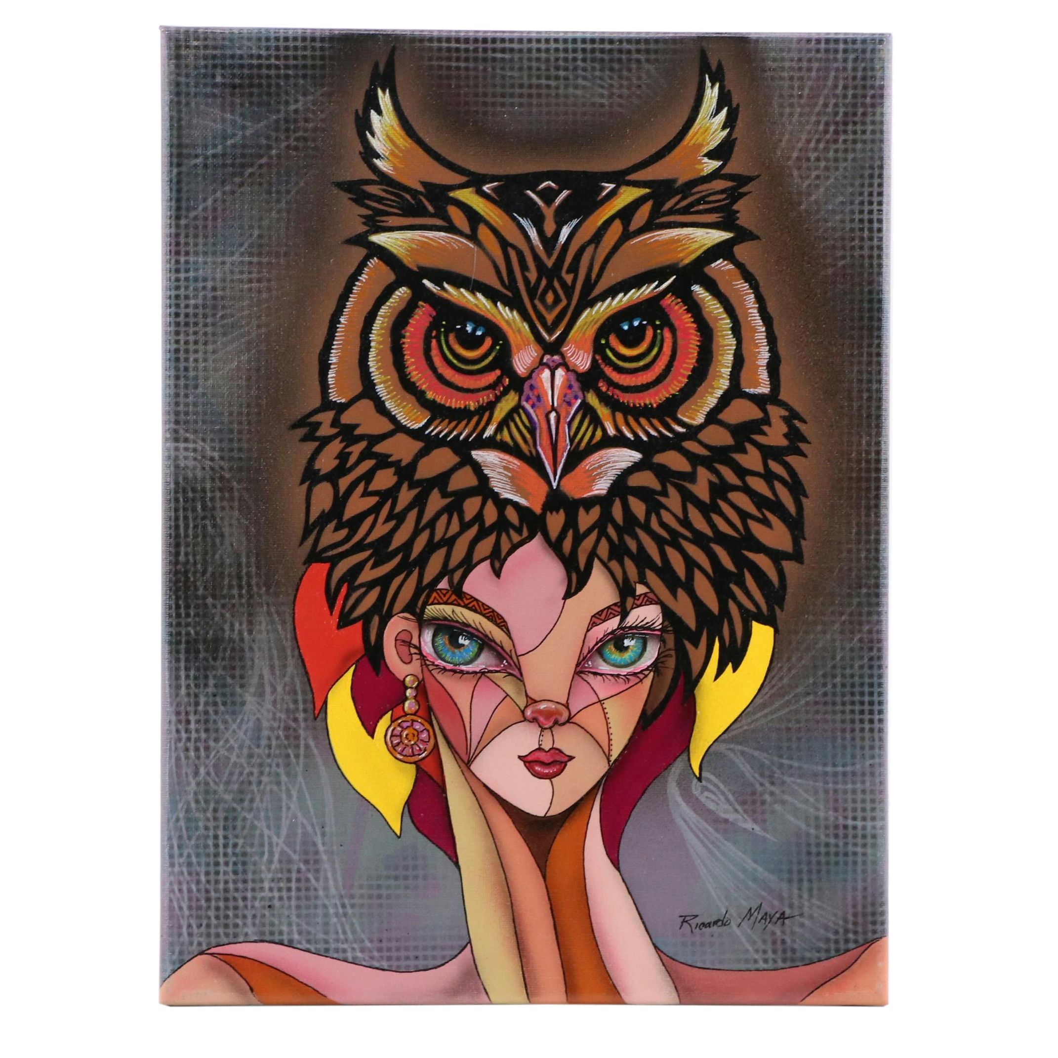 Ricardo Maya Surrealist Mixed Media Portrait, 21st Century