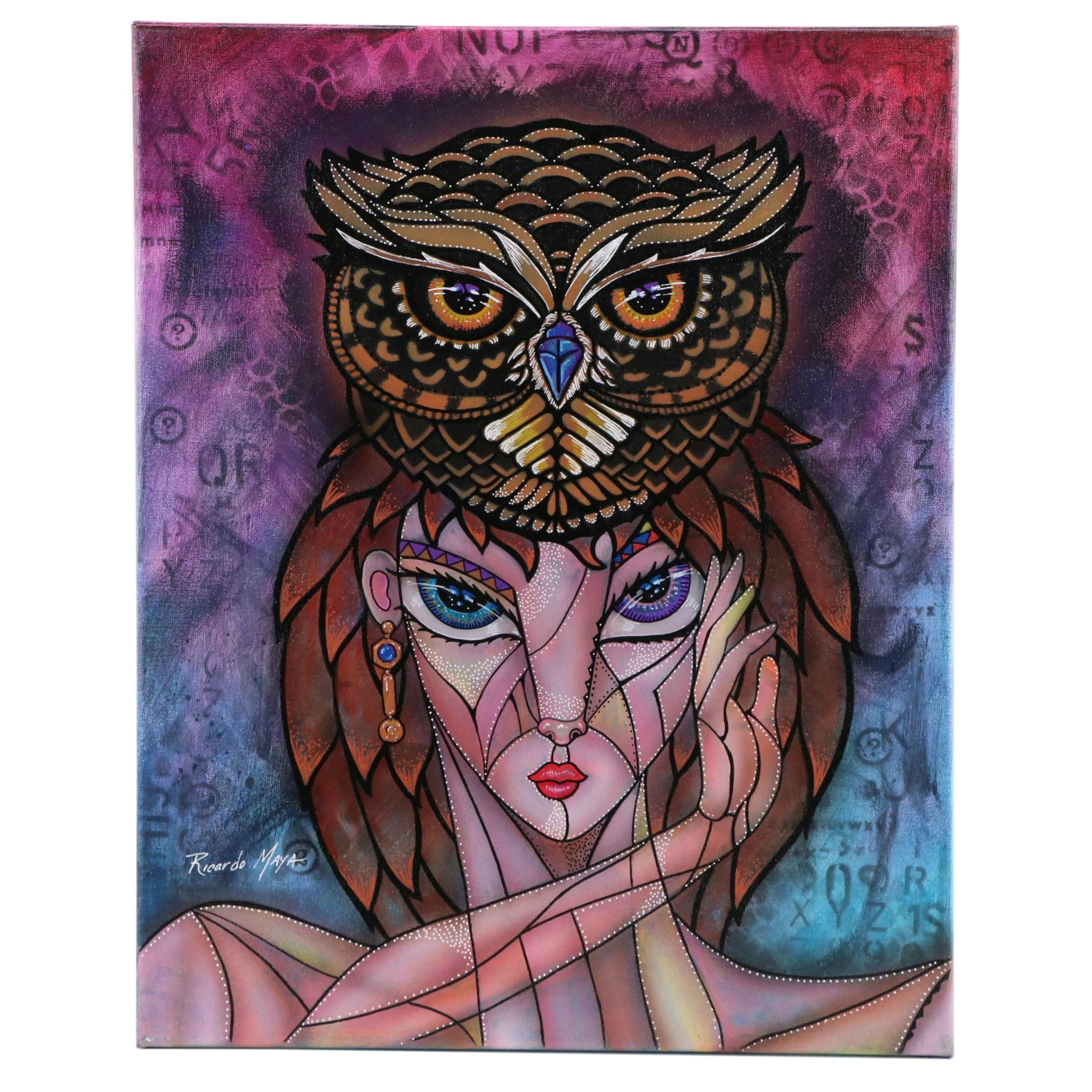 Ricardo Maya Surrealist Mixed Media Portrait, 21st Century