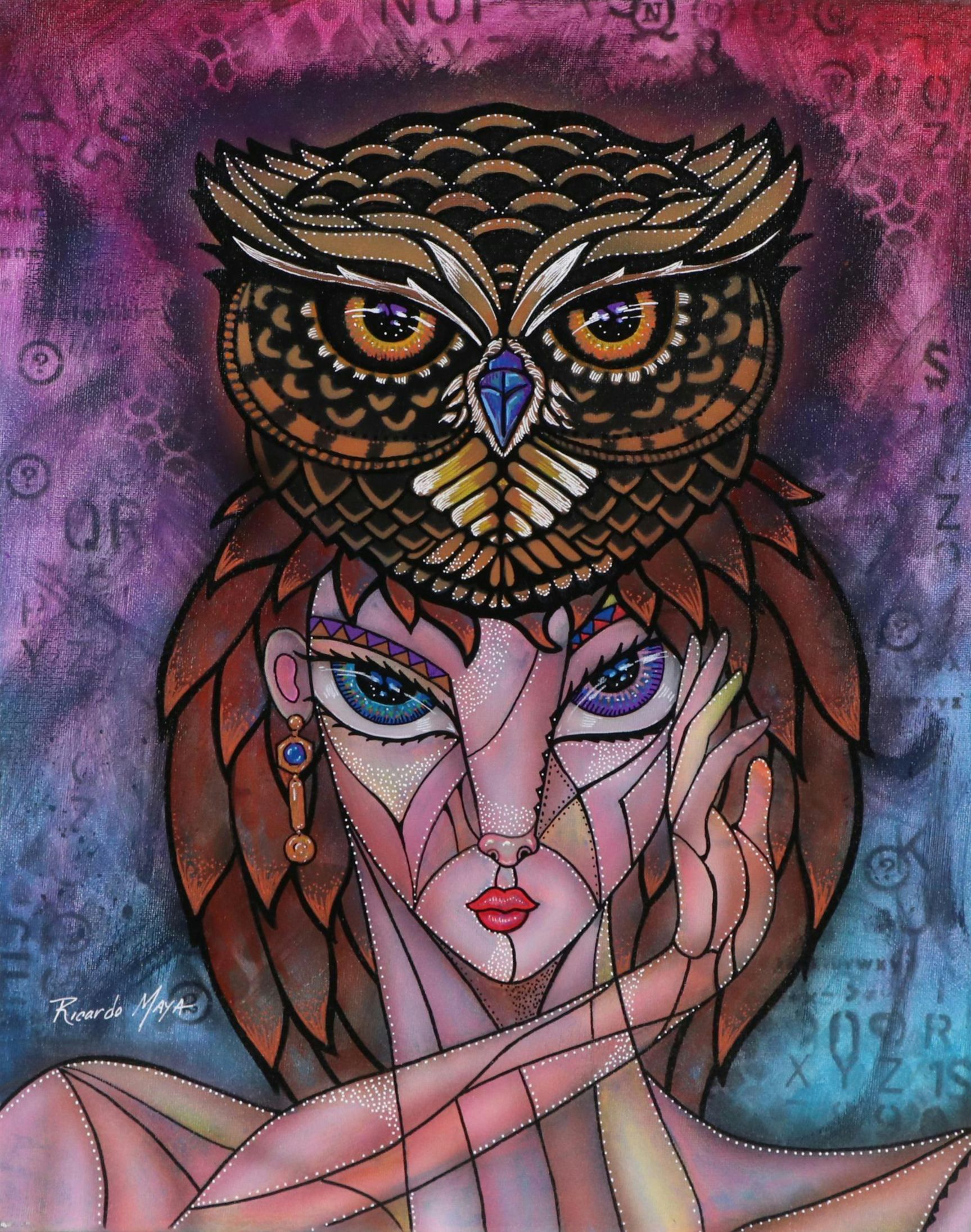 Ricardo Maya Surrealist Mixed Media Portrait, 21st Century