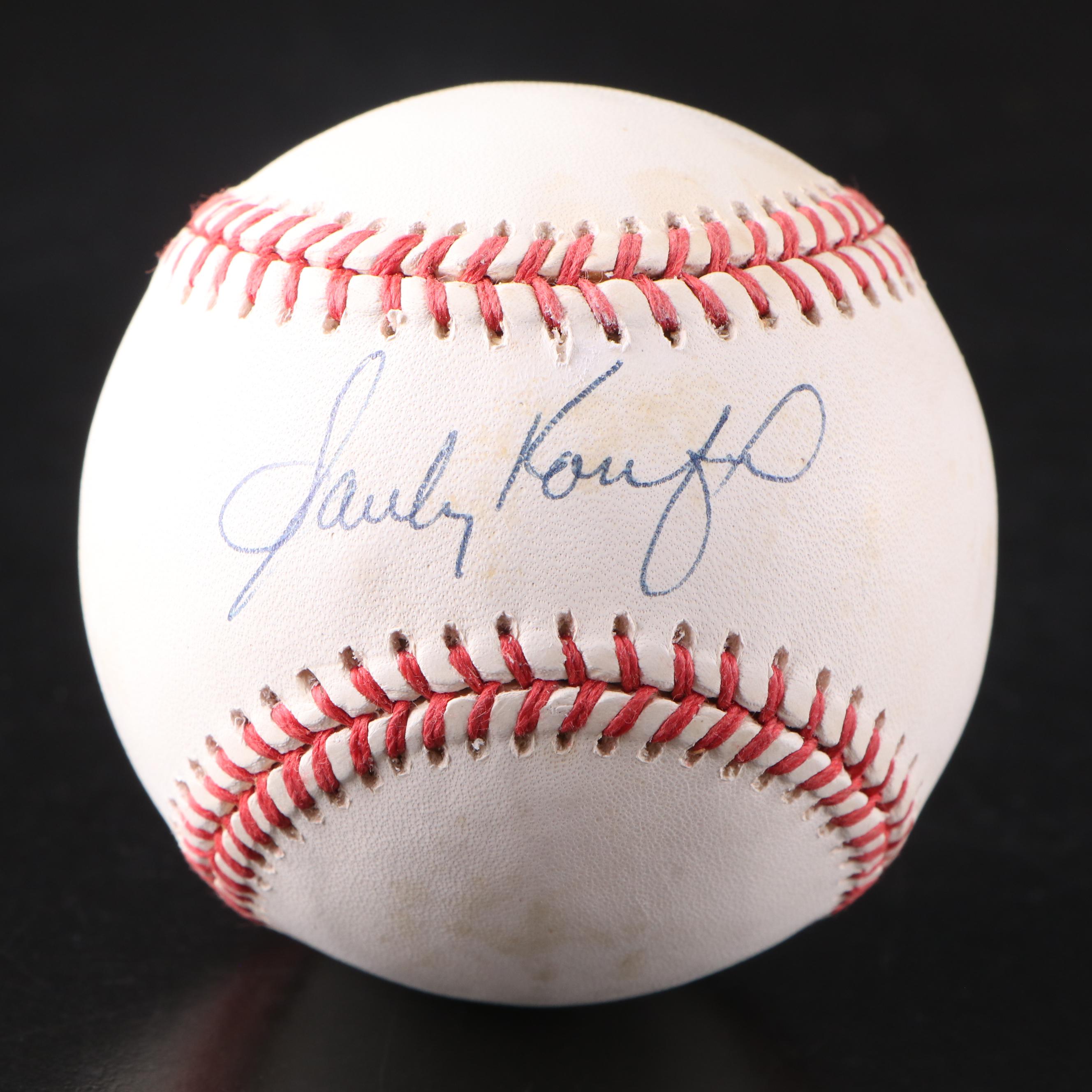 Sandy Koufax Signed Rawlings Official National League Baseball with Display