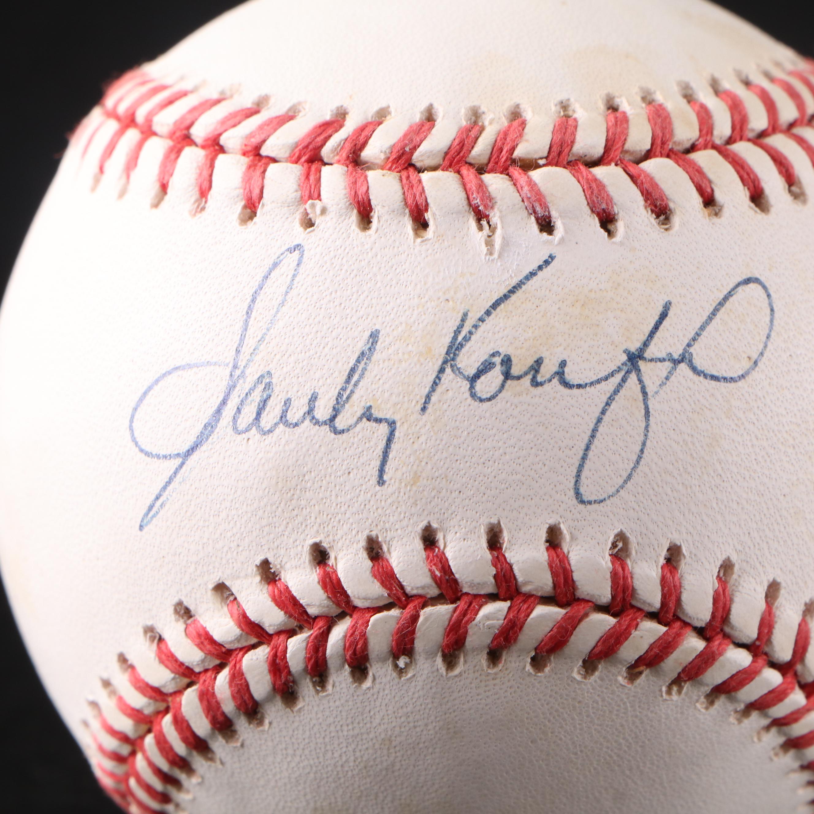 Sandy Koufax Signed Rawlings Official National League Baseball with Display