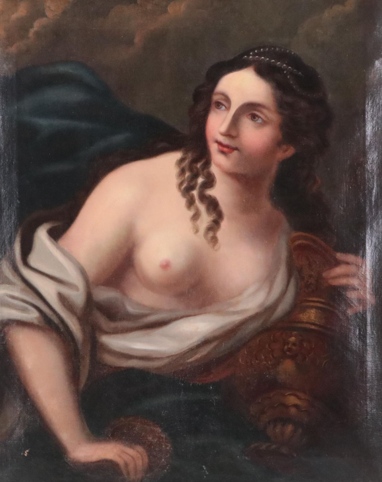 Oil Painting Portrait of Partially Nude Female, 19th Century