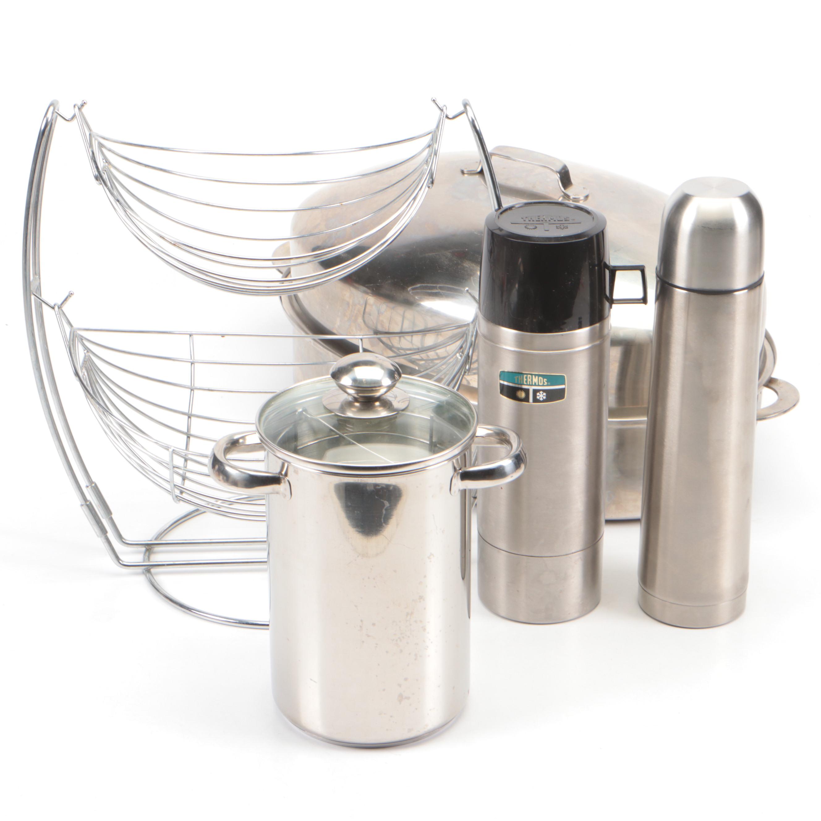 Dansk Roasting Pan and Other Pot with Fruit Basket, Thermos and Canister