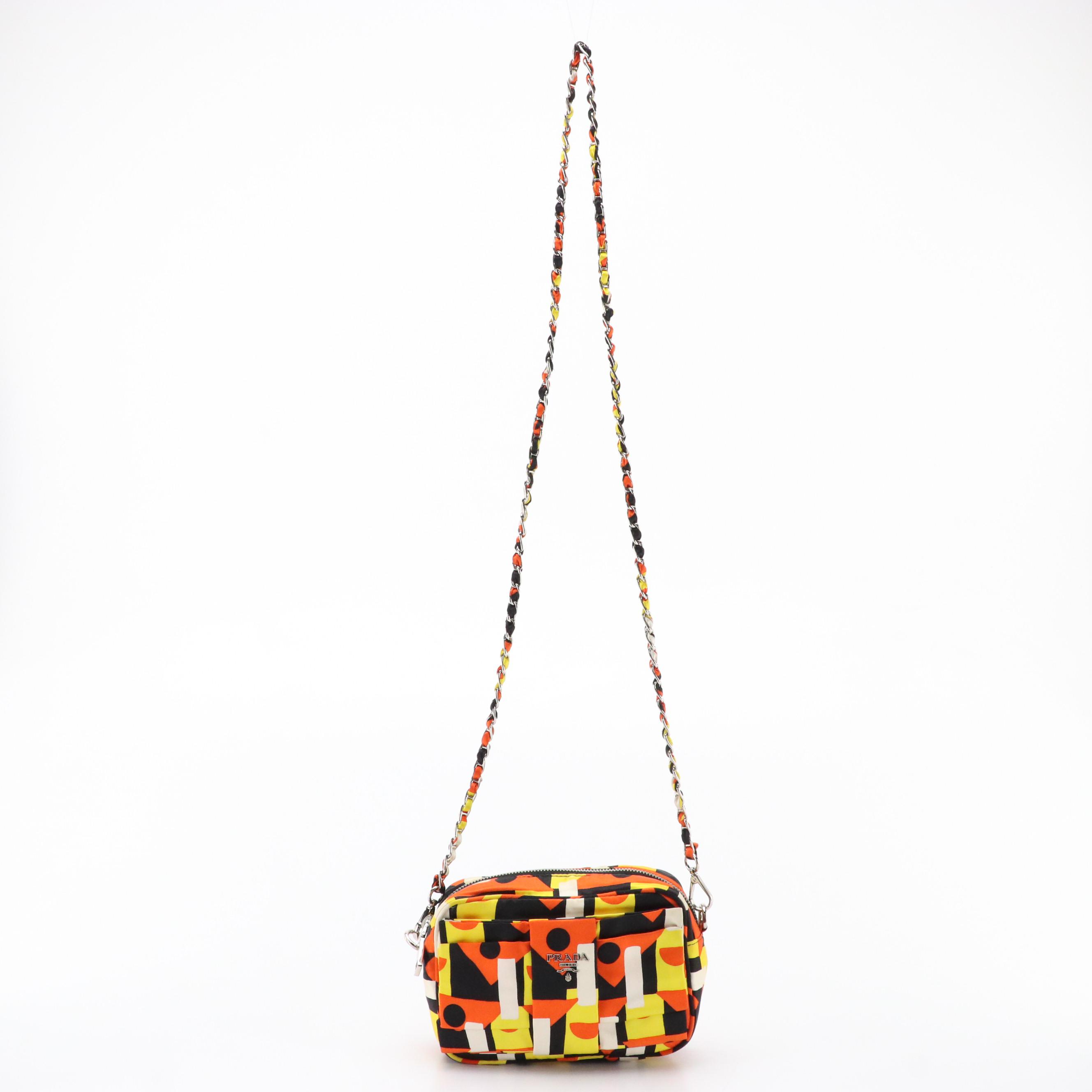 Prada Bow Camera Crossbody Bag in Multicolored Print Satin