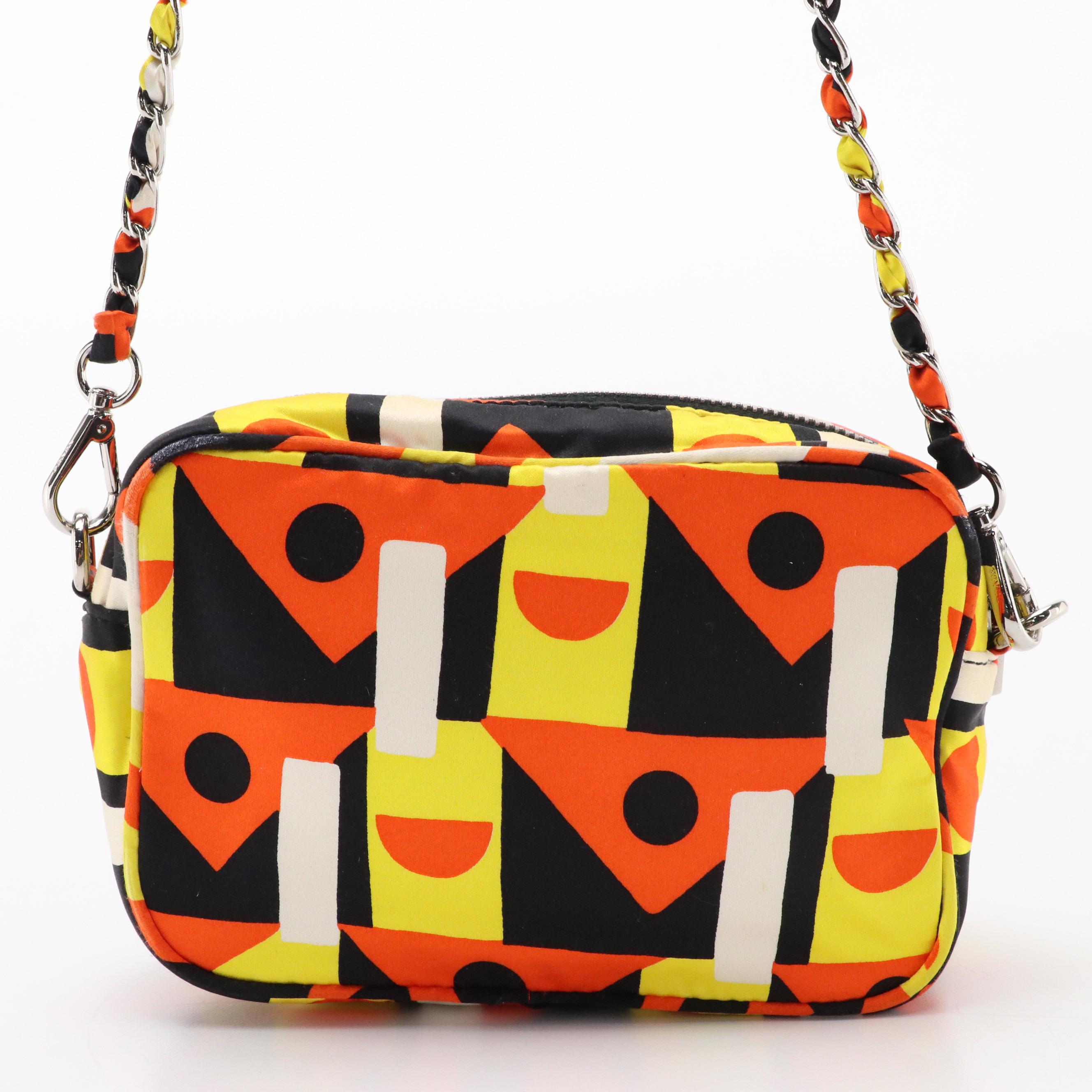 Prada Bow Camera Crossbody Bag in Multicolored Print Satin