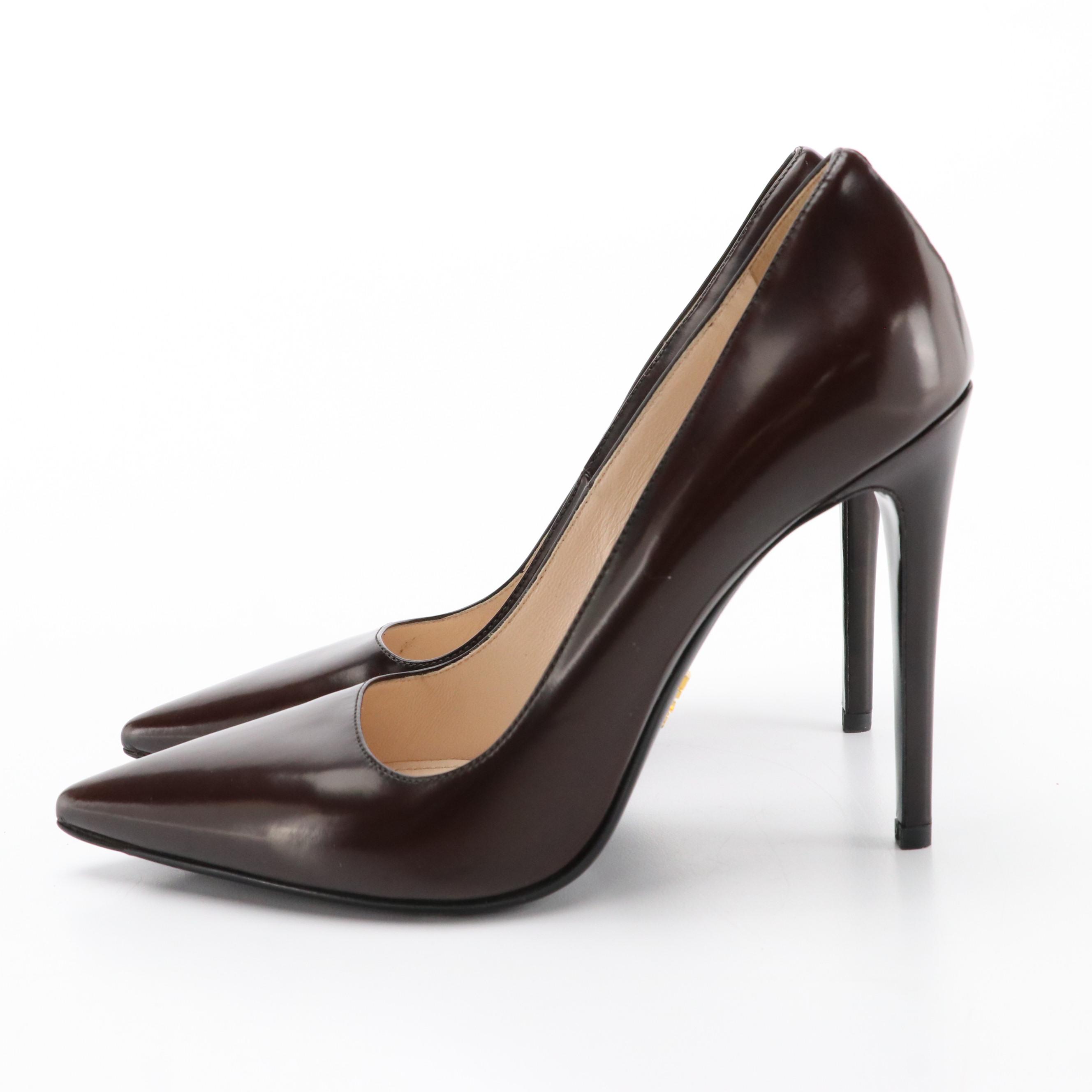 Prada Deep Brown Leather Pointed Toe Pumps