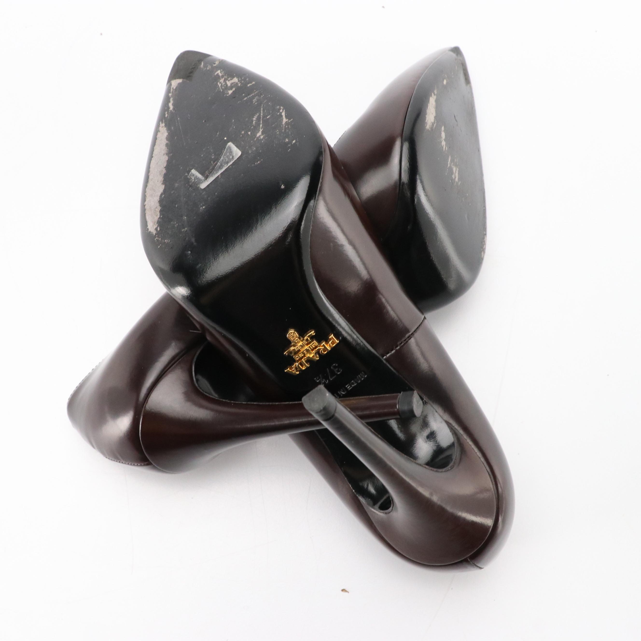 Prada Deep Brown Leather Pointed Toe Pumps