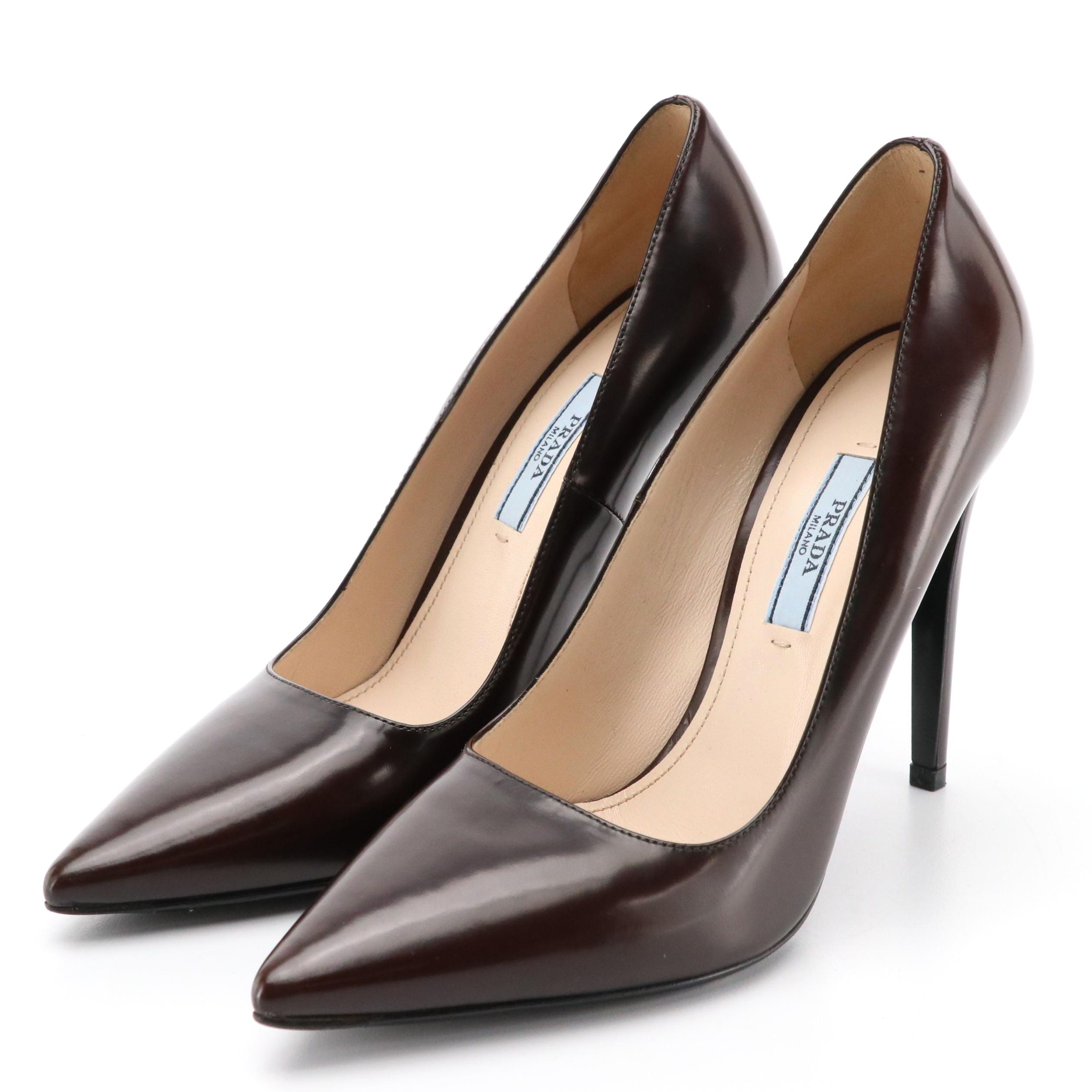 Prada Deep Brown Leather Pointed Toe Pumps